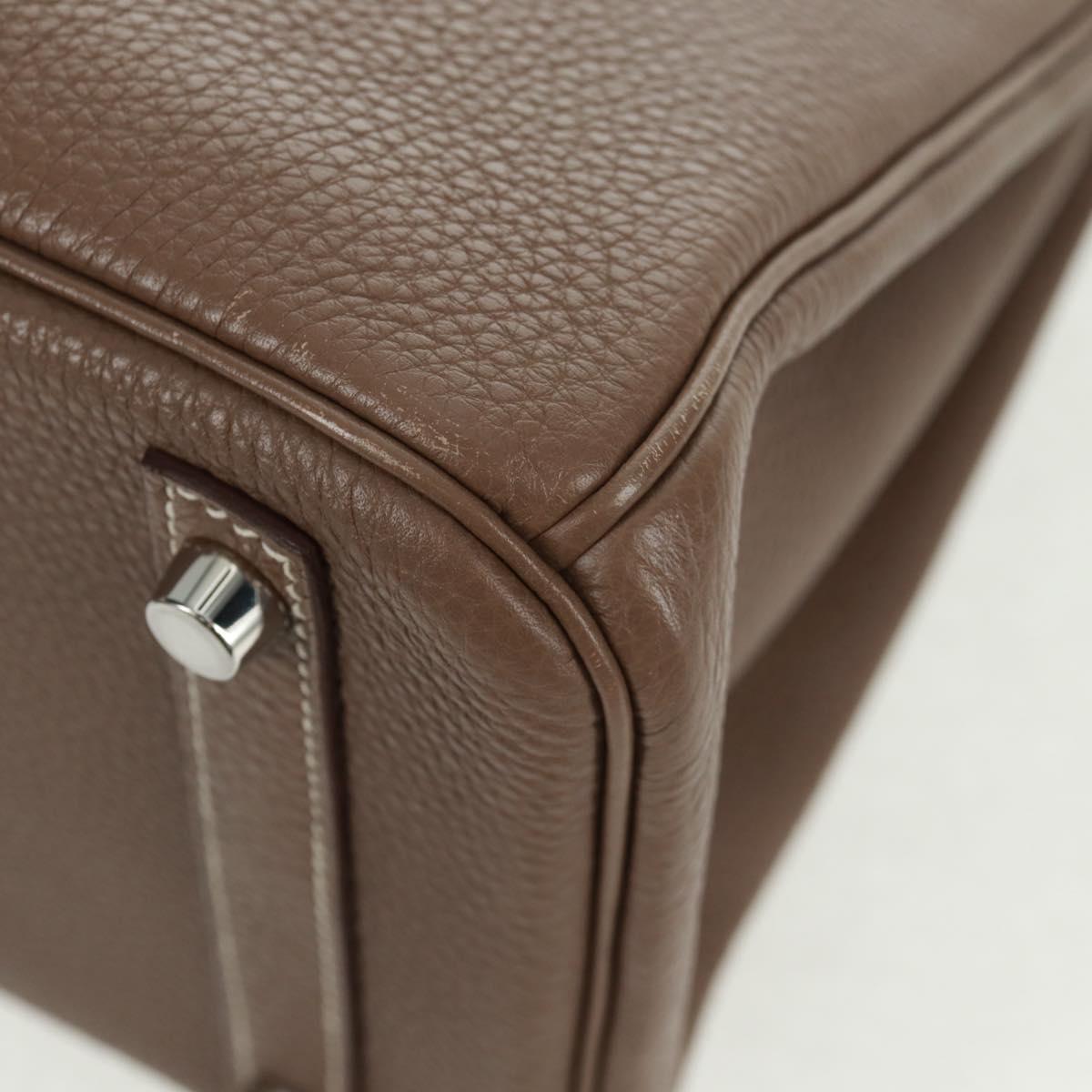 HERMES Birkin 30 Hand Bag Leather Silver Etope Auth SW2129SM