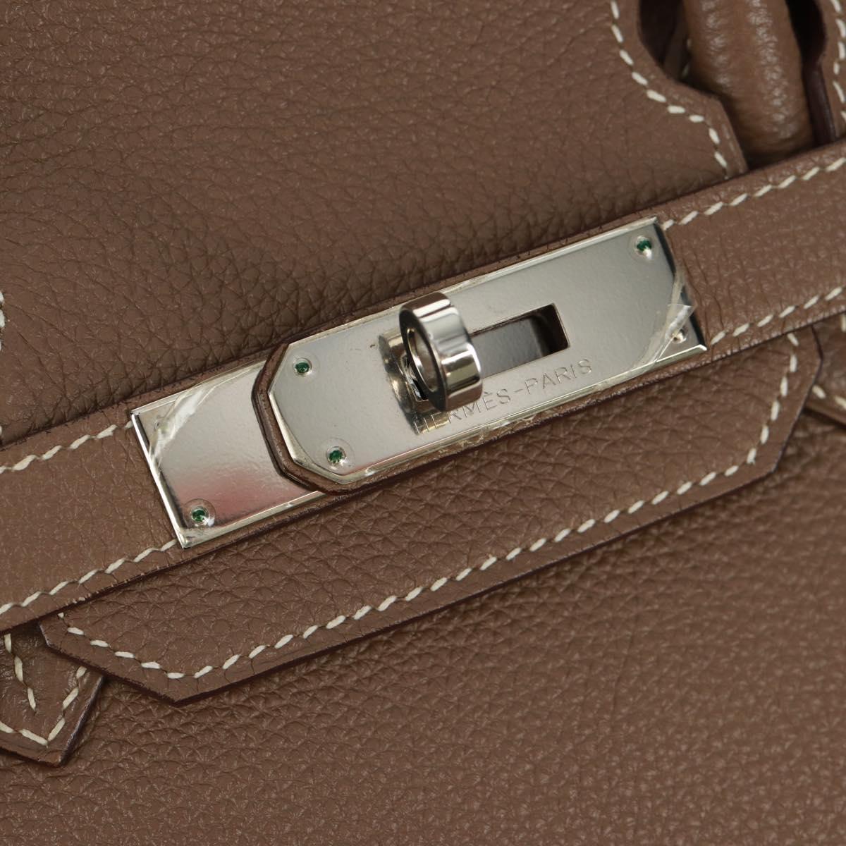 HERMES Birkin 30 Hand Bag Leather Silver Etope Auth SW2129SM