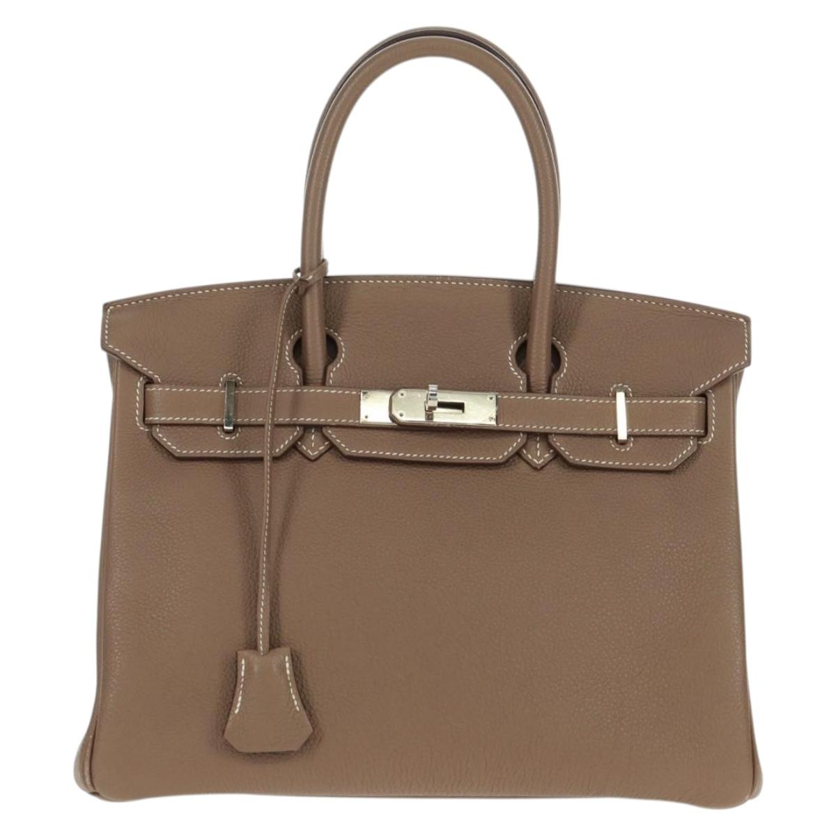 HERMES Birkin 30 Hand Bag Leather Silver Etope Auth SW2129SM