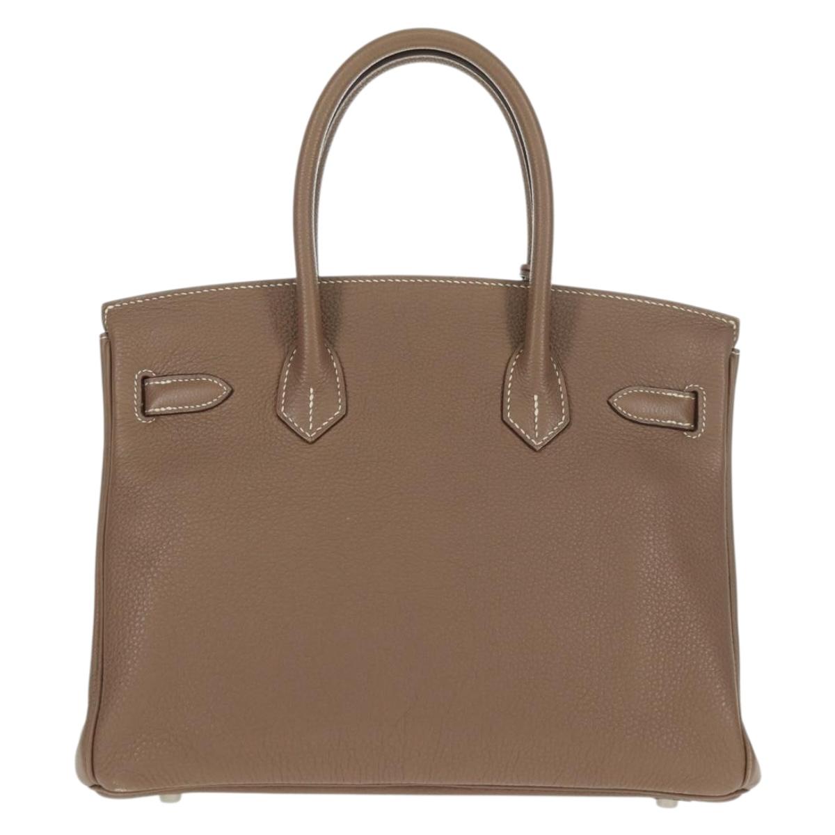 HERMES Birkin 30 Hand Bag Leather Silver Etope Auth SW2129SM