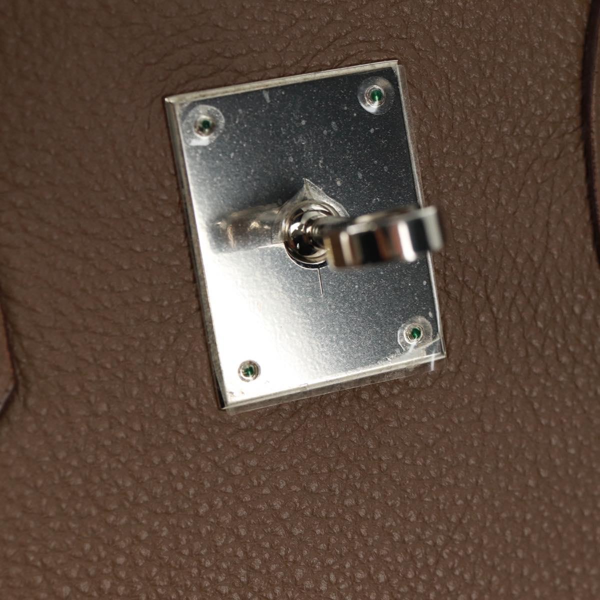 HERMES Birkin 30 Hand Bag Leather Silver Etope Auth SW2129SM