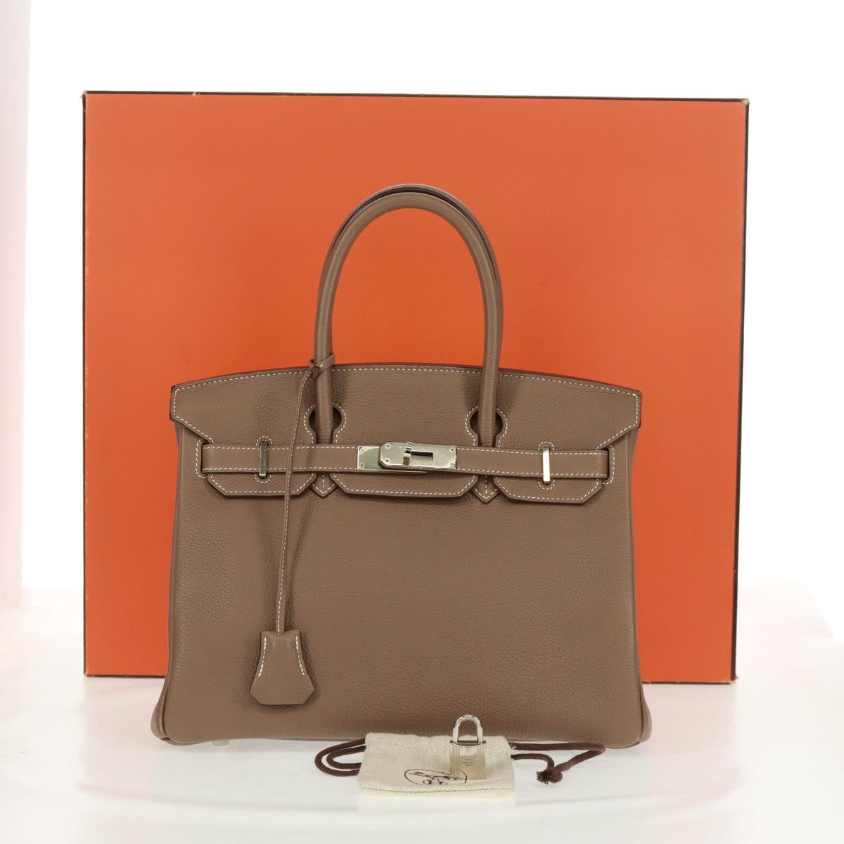 HERMES Birkin 30 Hand Bag Leather Silver Etope Auth SW2129SM