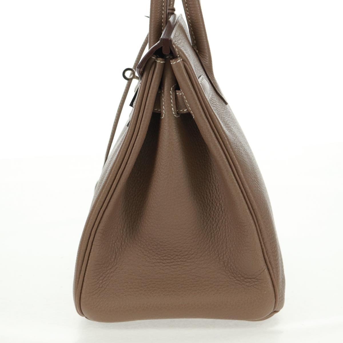 HERMES Birkin 30 Hand Bag Leather Silver Etope Auth SW2129SM