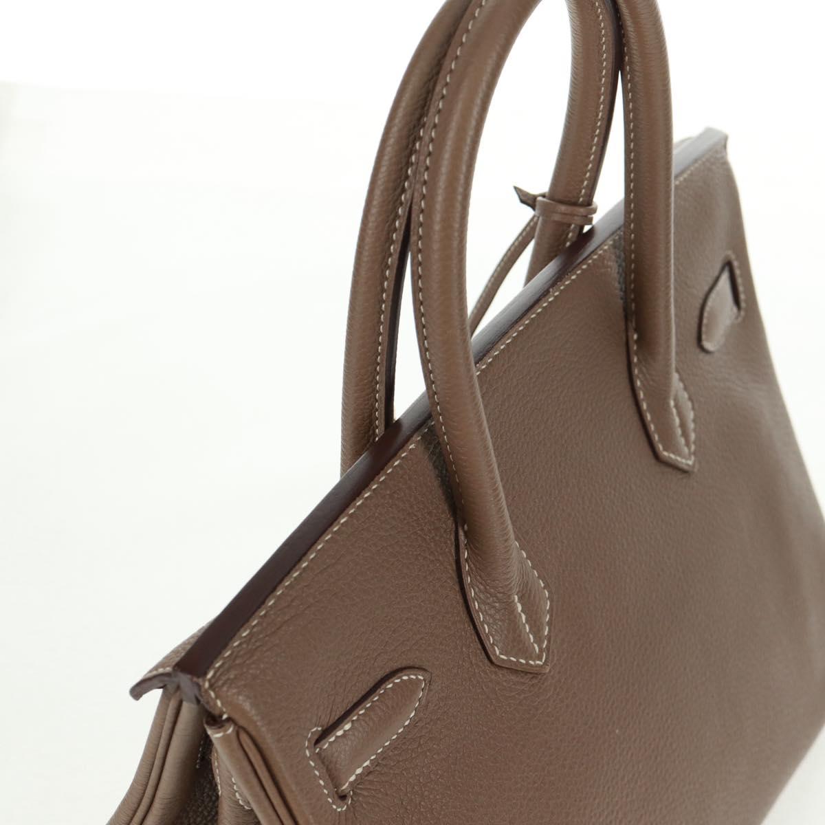 HERMES Birkin 30 Hand Bag Leather Silver Etope Auth SW2129SM