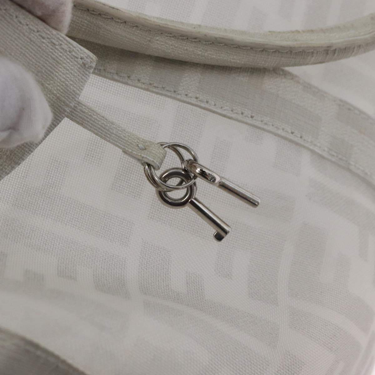 FENDI Zucca Canvas Boston Bag White Silver Auth SW2152V