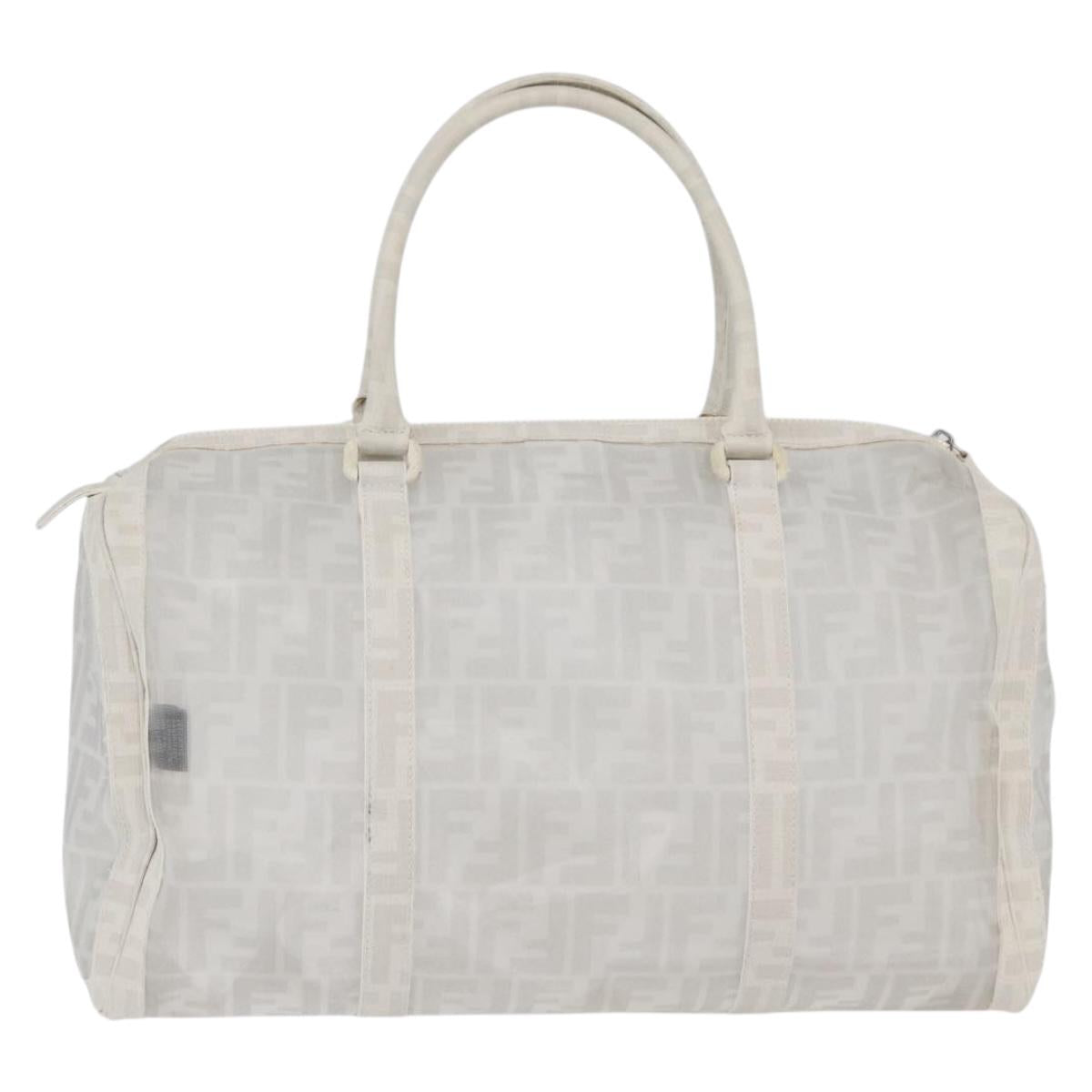 FENDI Zucca Canvas Boston Bag White Silver Auth SW2152V