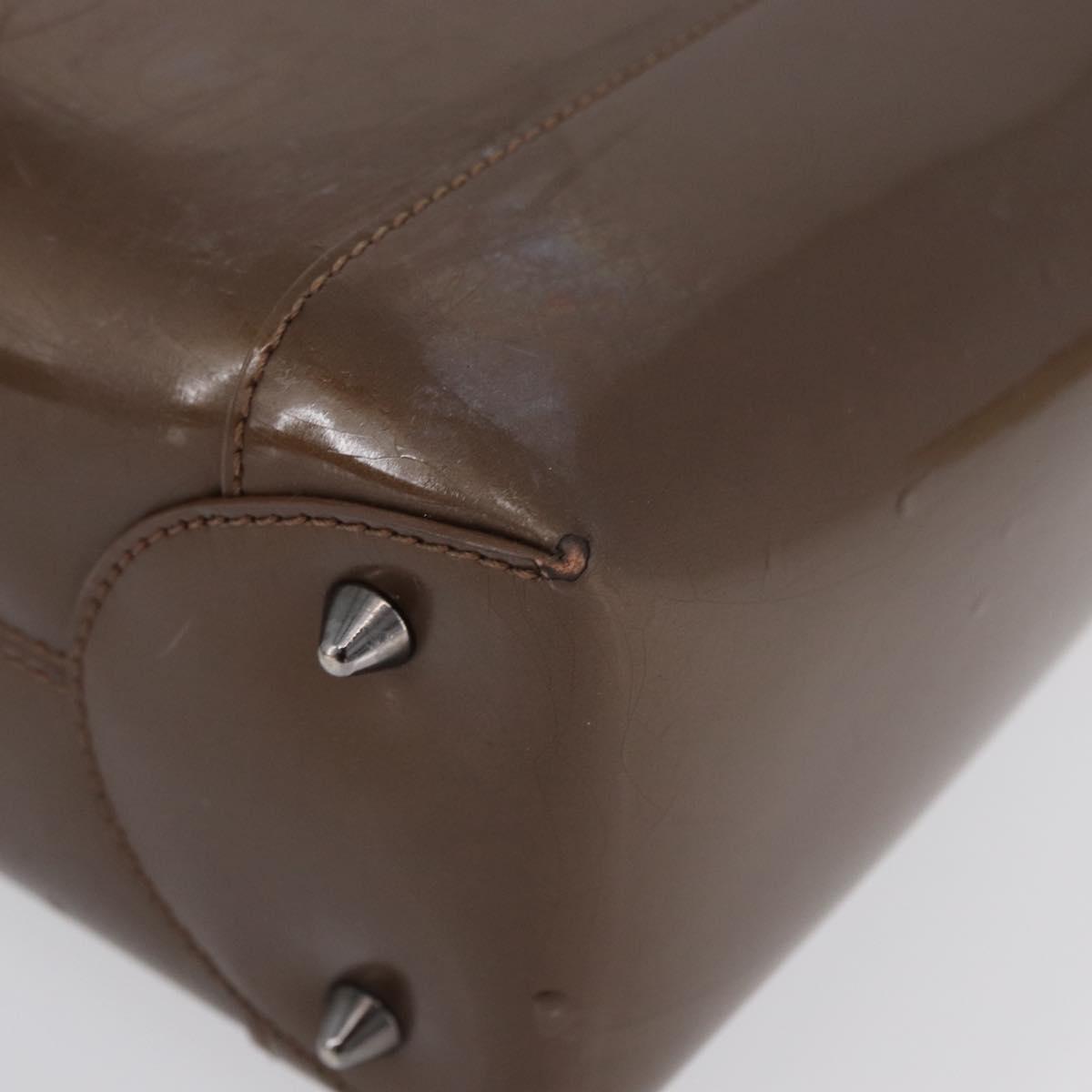 Christian Dior Maris Pearl Hand Bag Patent leather Brown Silver Auth SW2153A