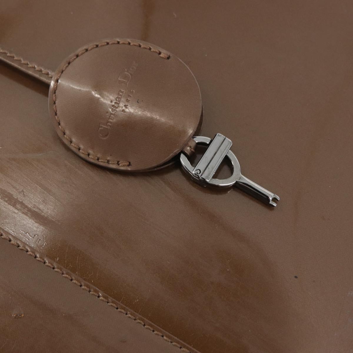 Christian Dior Maris Pearl Hand Bag Patent leather Brown Silver Auth SW2153A