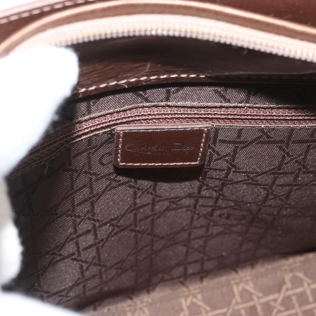 Christian Dior Maris Pearl Hand Bag Patent leather Brown Silver Auth SW2153A