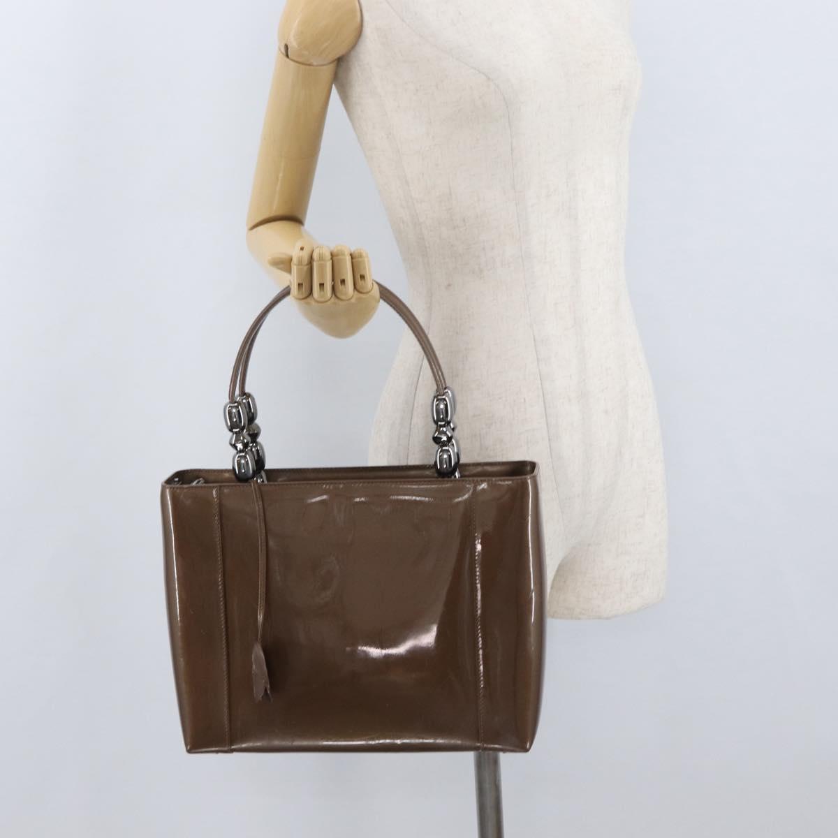 Christian Dior Maris Pearl Hand Bag Patent leather Brown Silver Auth SW2153A