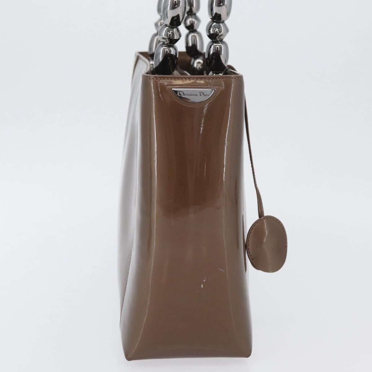 Christian Dior Maris Pearl Hand Bag Patent leather Brown Silver Auth SW2153A