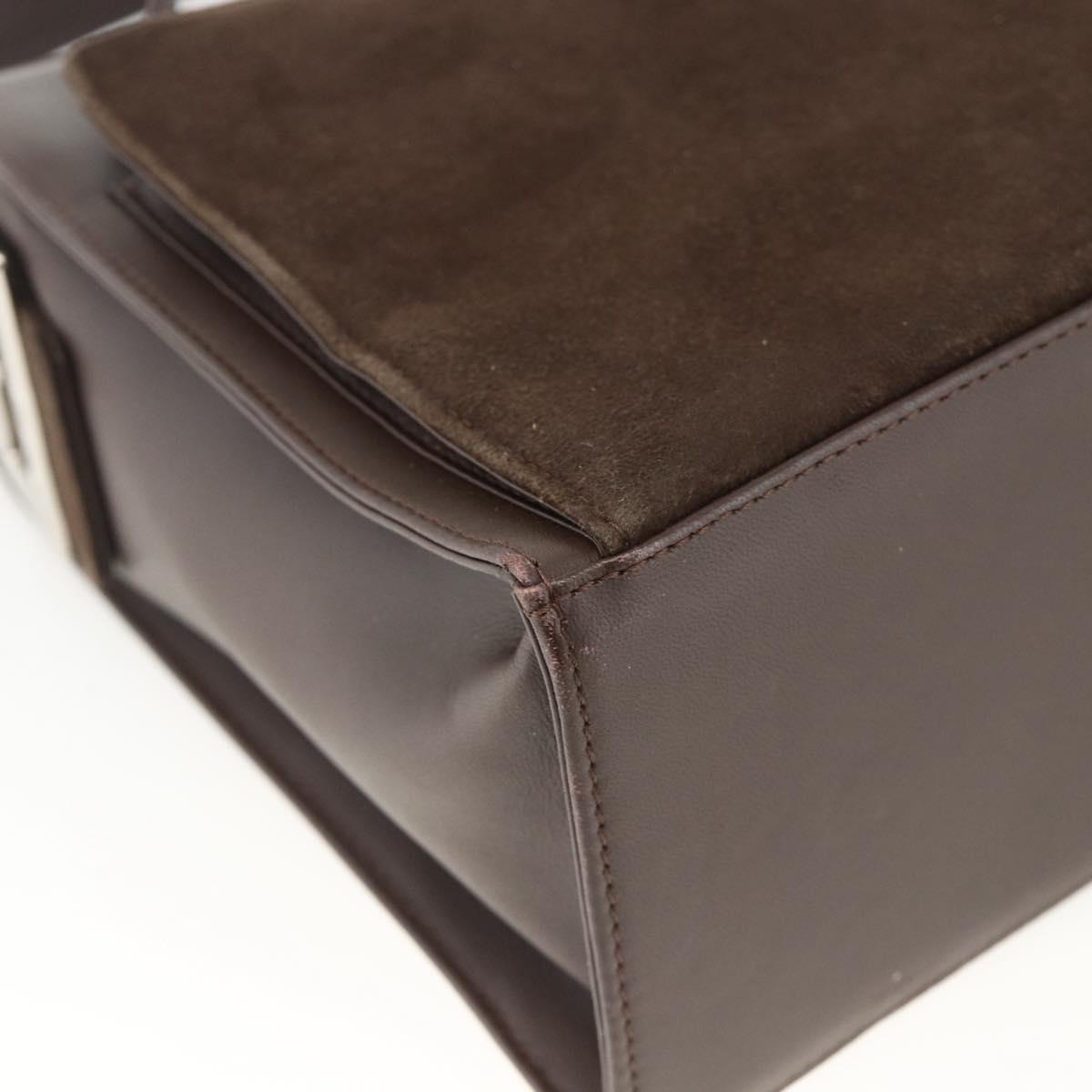 SAINT LAURENT Hand Bag Suede Brown Silver Auth SW2155