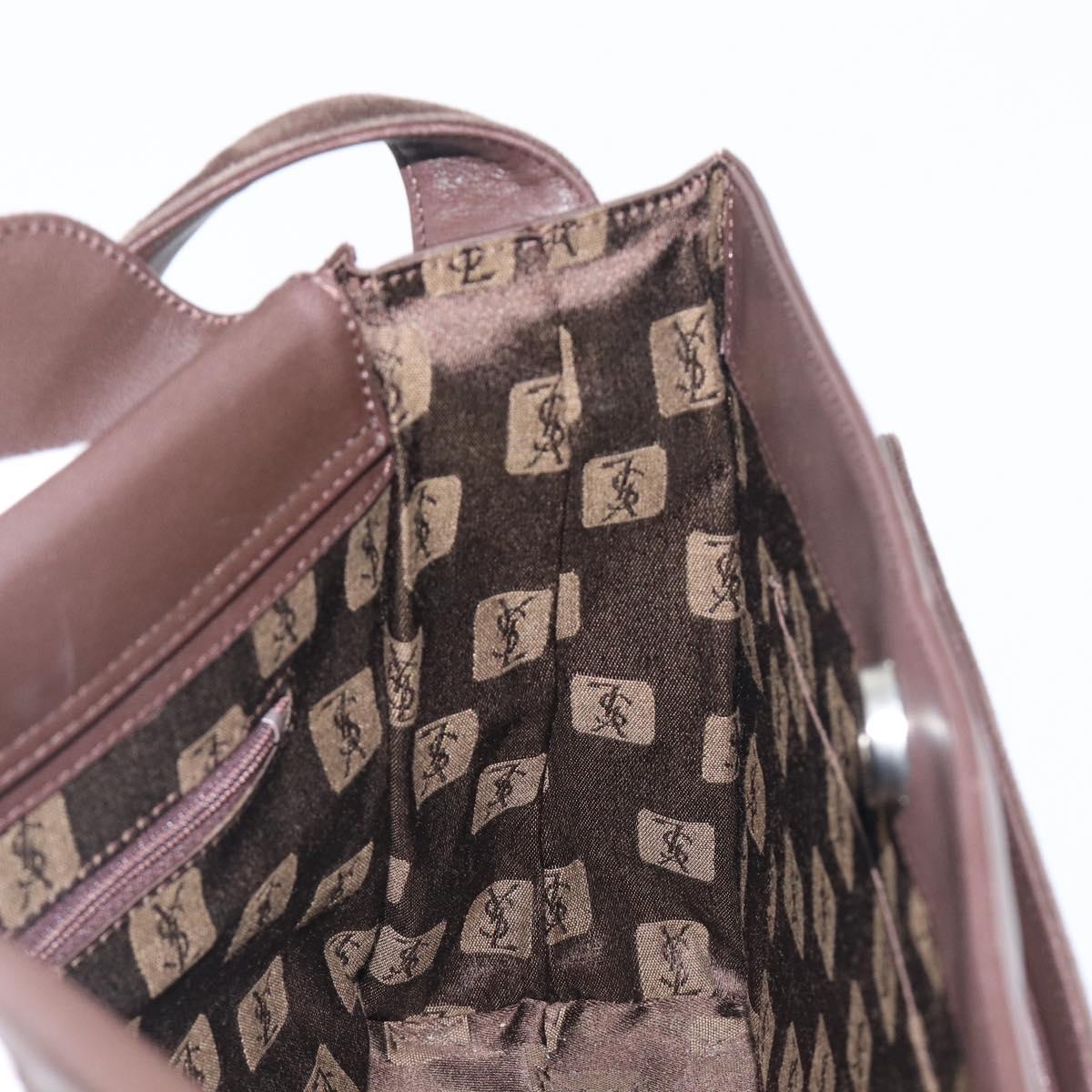 SAINT LAURENT Hand Bag Suede Brown Silver Auth SW2155