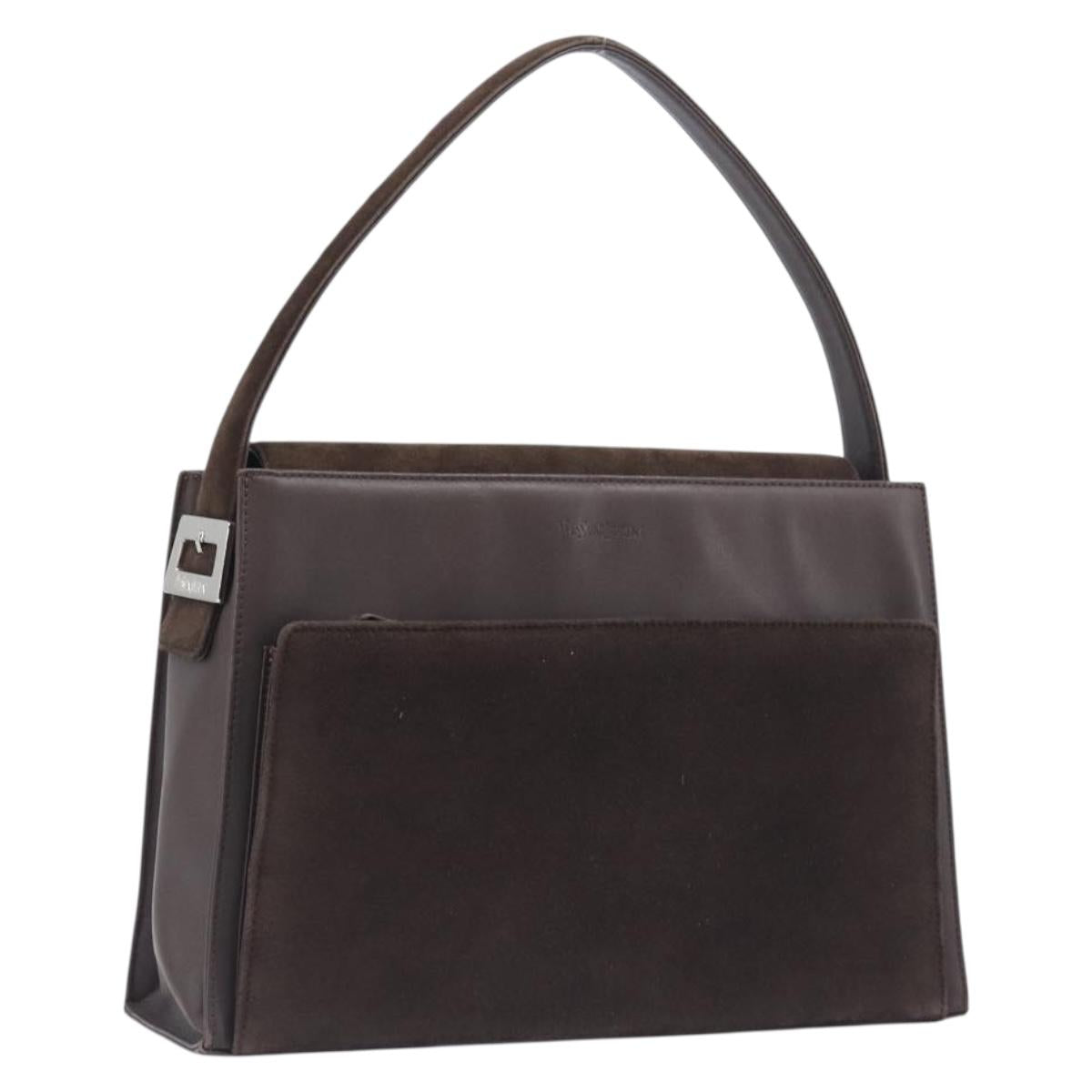 SAINT LAURENT Hand Bag Suede Brown Silver Auth SW2155