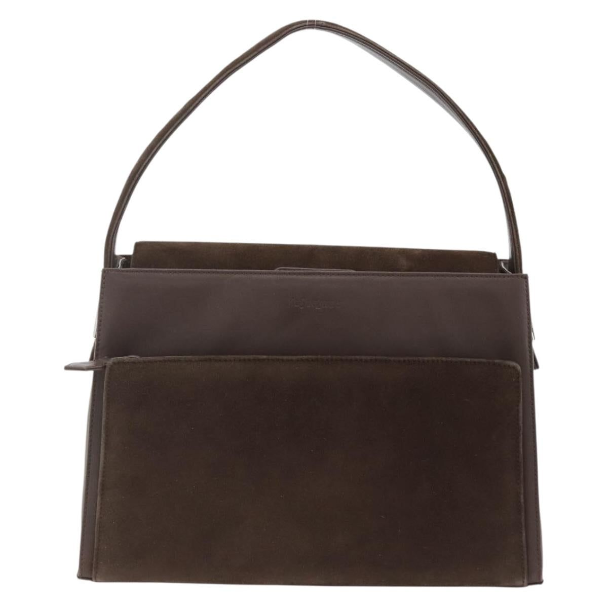 SAINT LAURENT Hand Bag Suede Brown Silver Auth SW2155