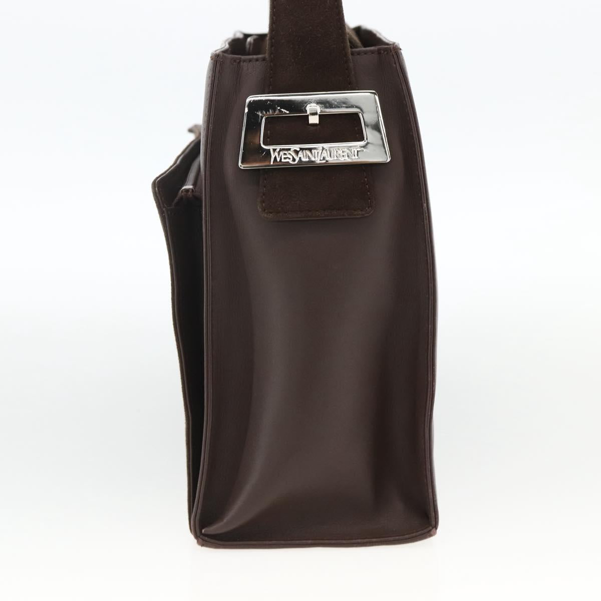 SAINT LAURENT Hand Bag Suede Brown Silver Auth SW2155