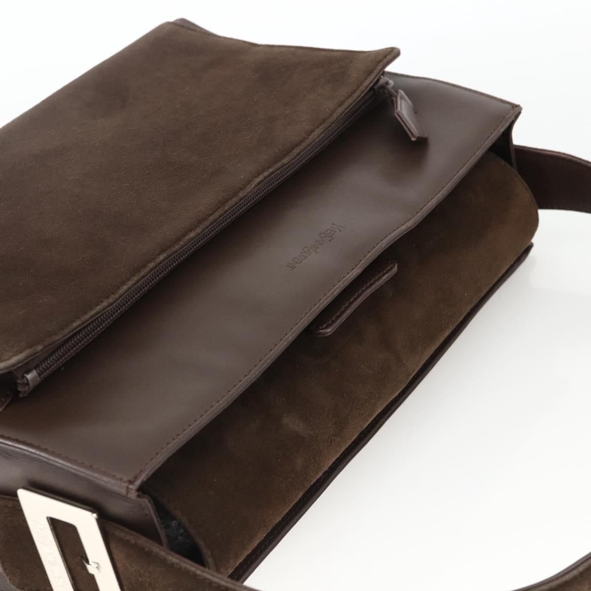 SAINT LAURENT Hand Bag Suede Brown Silver Auth SW2155