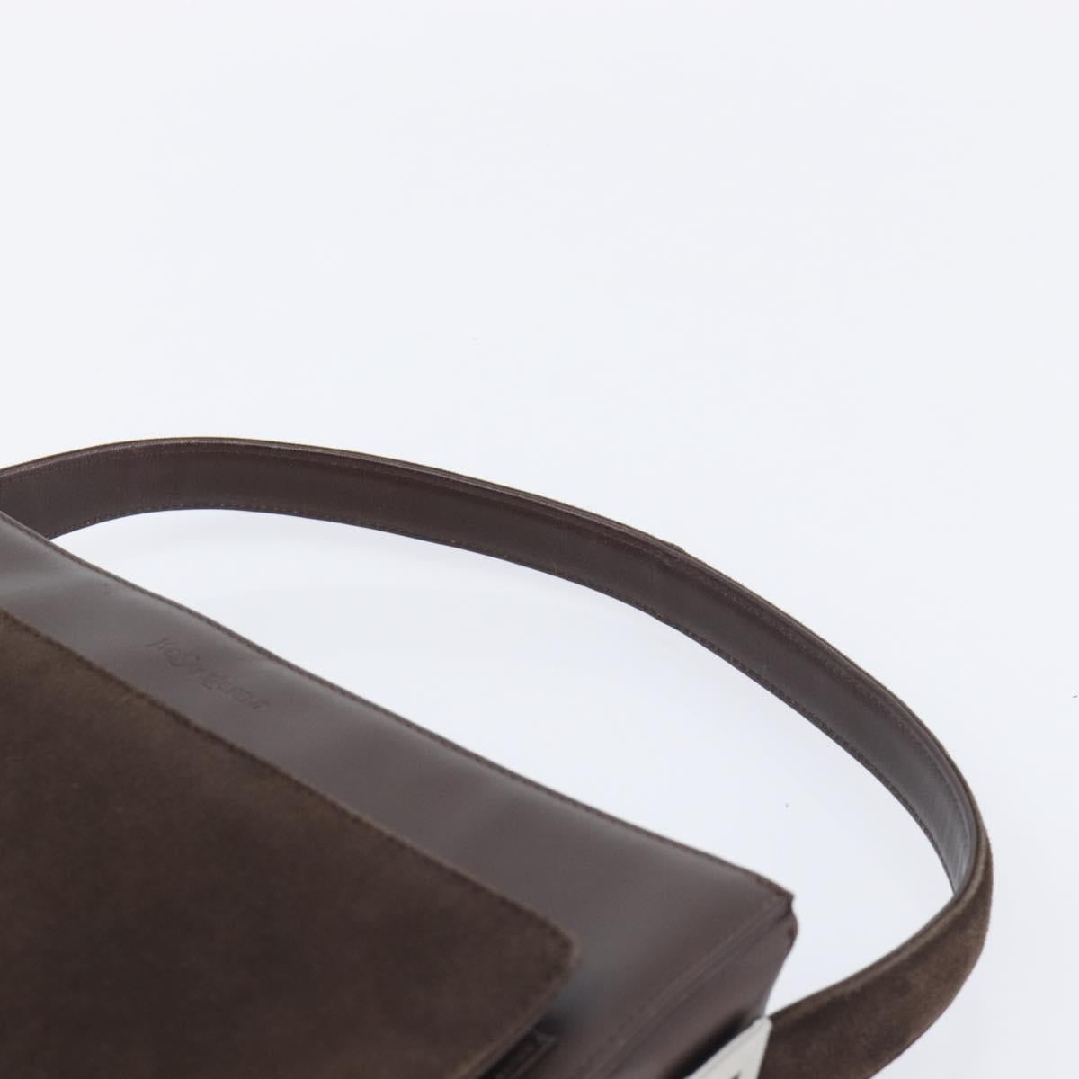 SAINT LAURENT Hand Bag Suede Brown Silver Auth SW2155