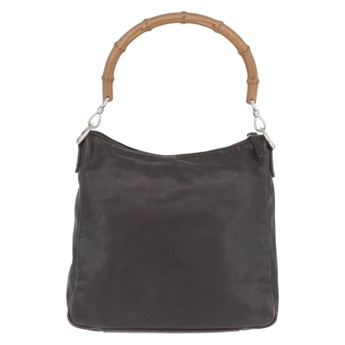 GUCCI Bamboo Hand Bag Leather Brown Silver Auth SW2156