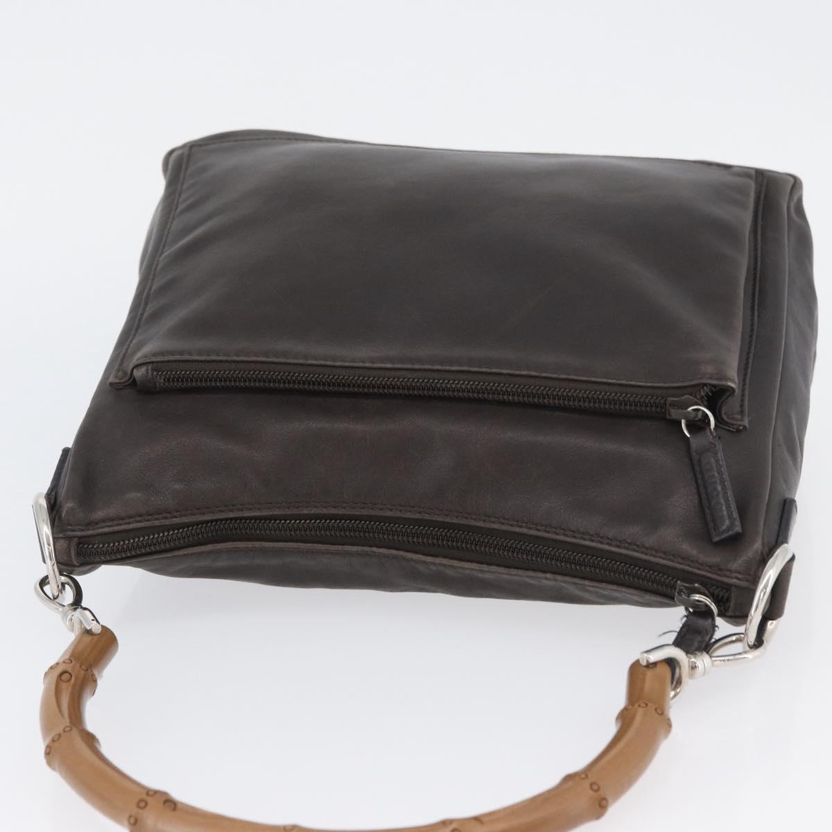 GUCCI Bamboo Hand Bag Leather Brown Silver Auth SW2156