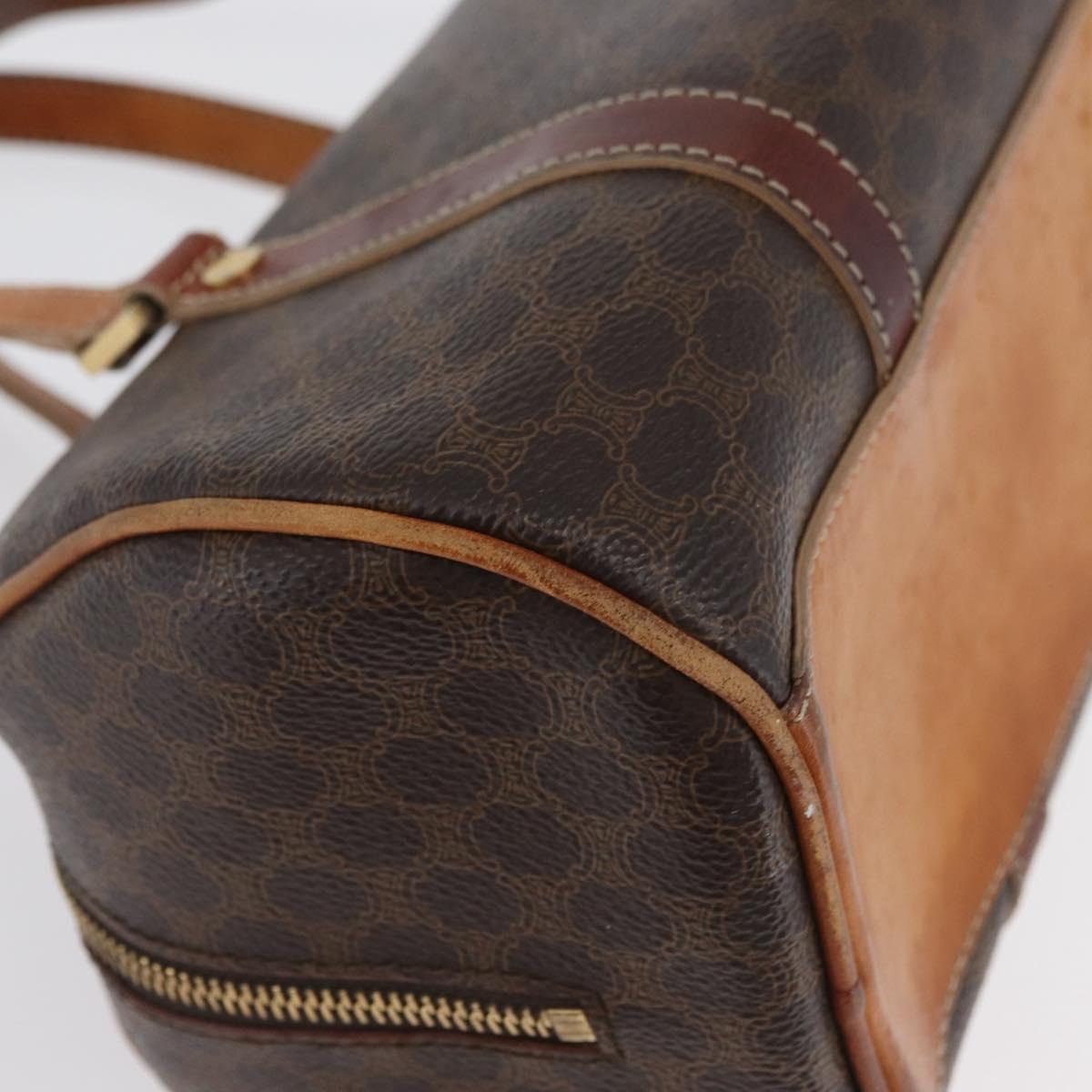 CELINE Macadam Canvas Hand Bag PVC Leather Brown Gold Auth SW2160