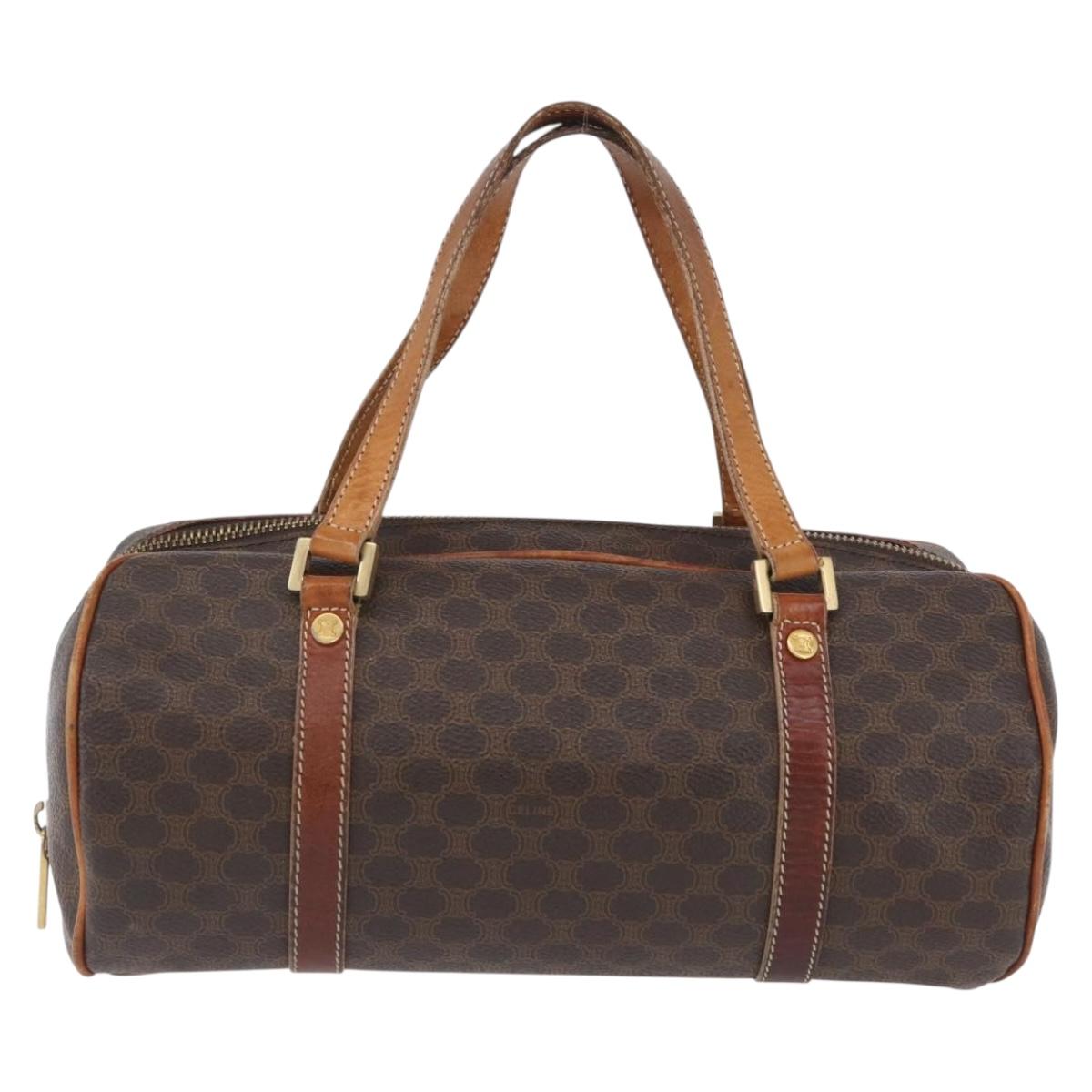CELINE Macadam Canvas Hand Bag PVC Leather Brown Gold Auth SW2160