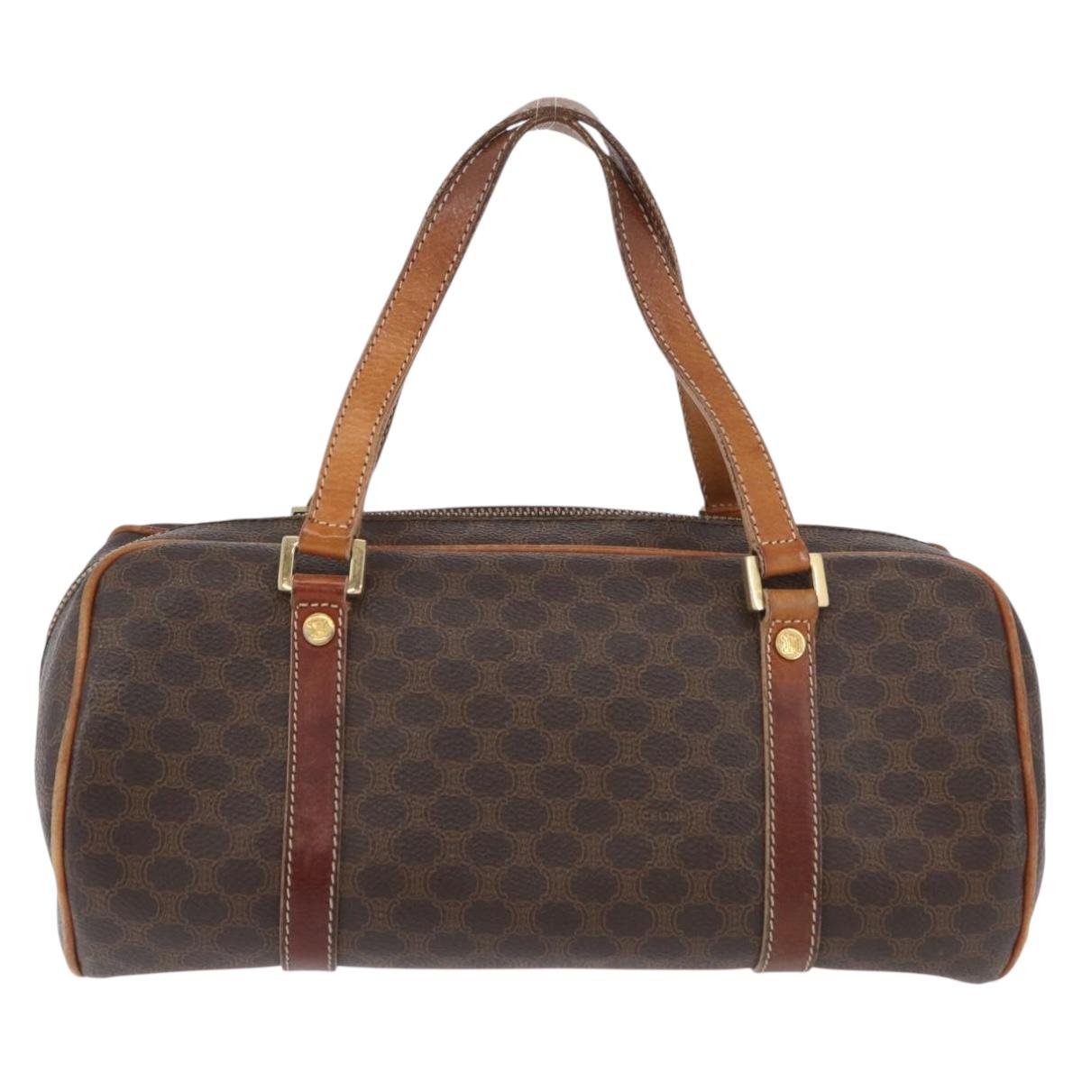 CELINE Macadam Canvas Hand Bag PVC Leather Brown Gold Auth SW2160