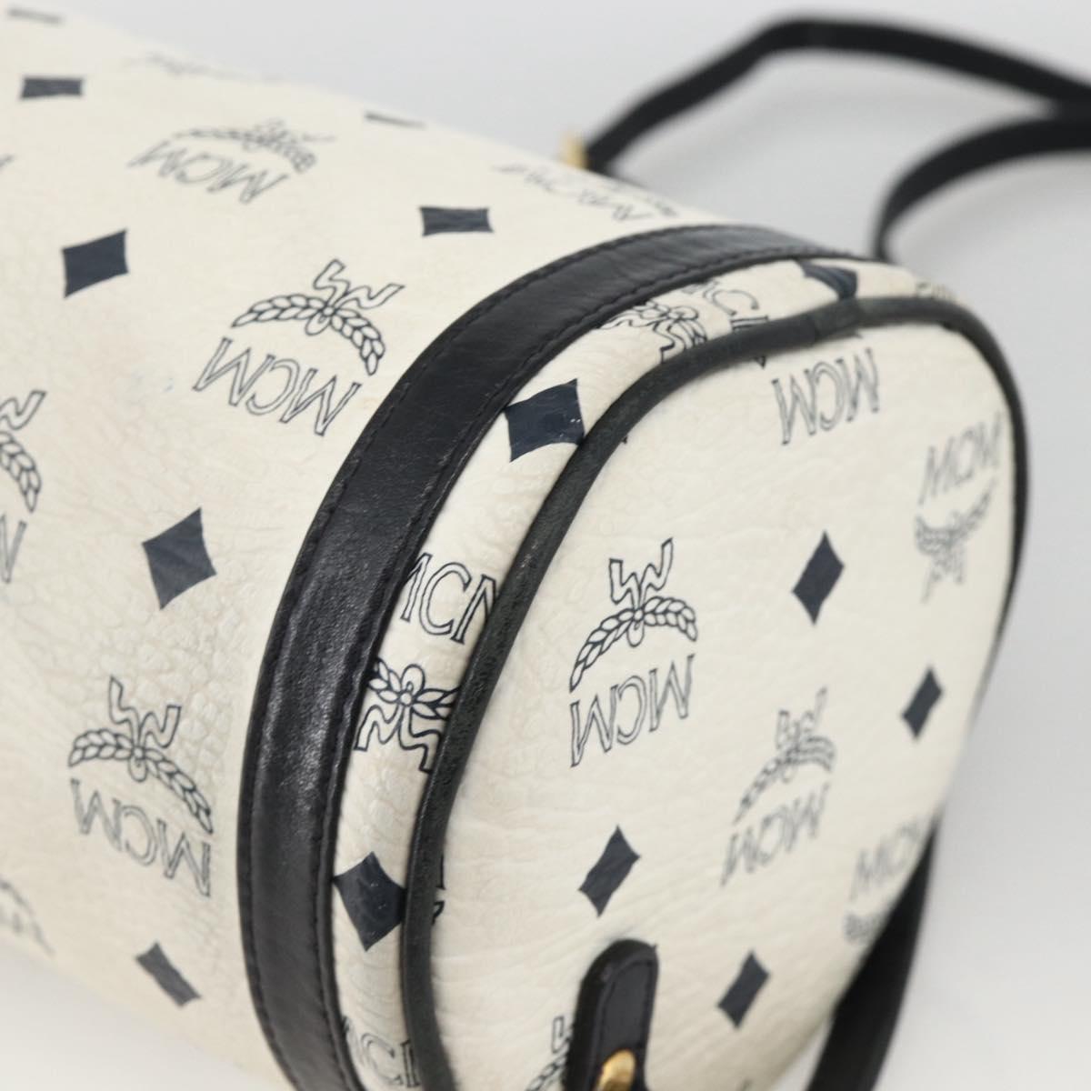 MCM Vicetos Logogram Shoulder Bag PVC Leather White Gold Auth SW2161