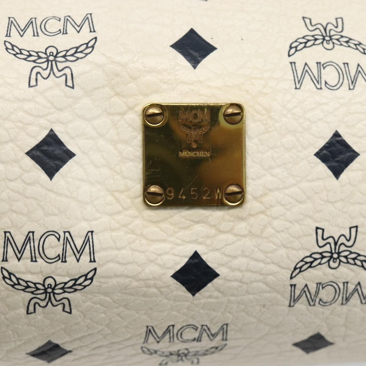 MCM Vicetos Logogram Shoulder Bag PVC Leather White Gold Auth SW2161