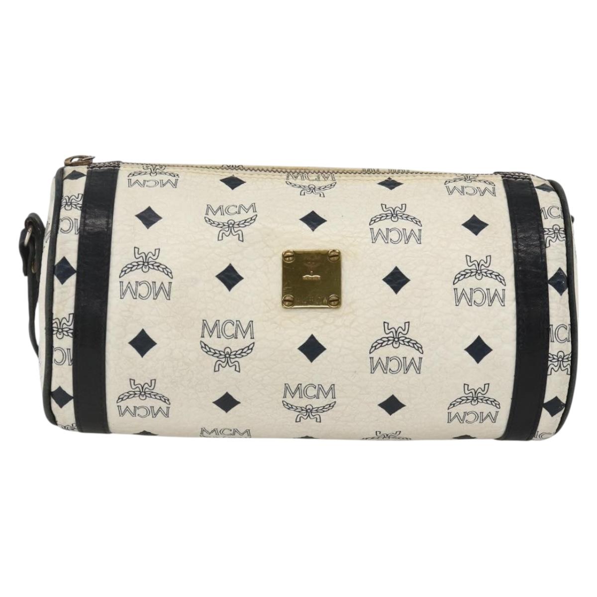 MCM Vicetos Logogram Shoulder Bag PVC Leather White Gold Auth SW2161