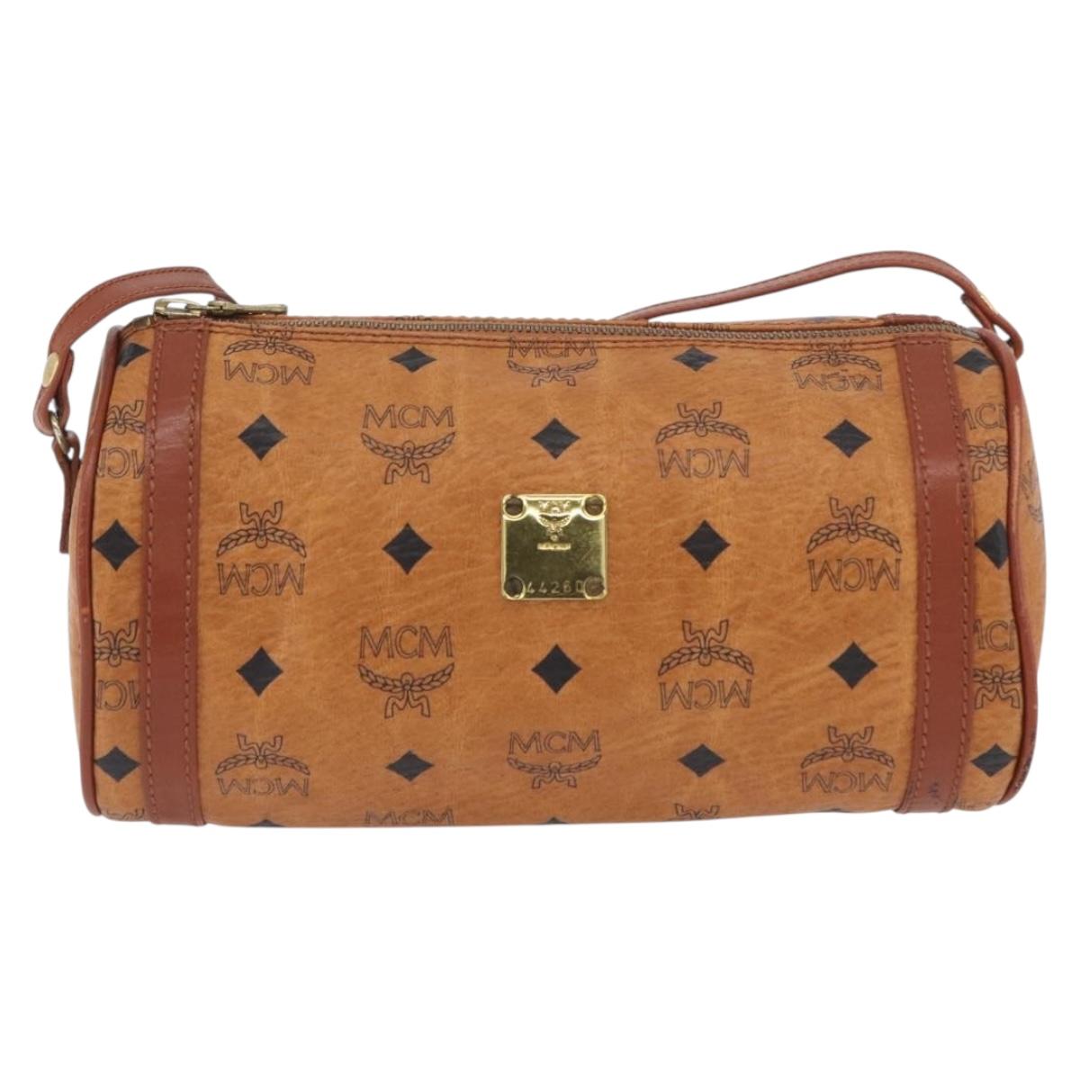 MCM Vicetos Logogram Shoulder Bag PVC Leather Brown Gold Auth SW2164A
