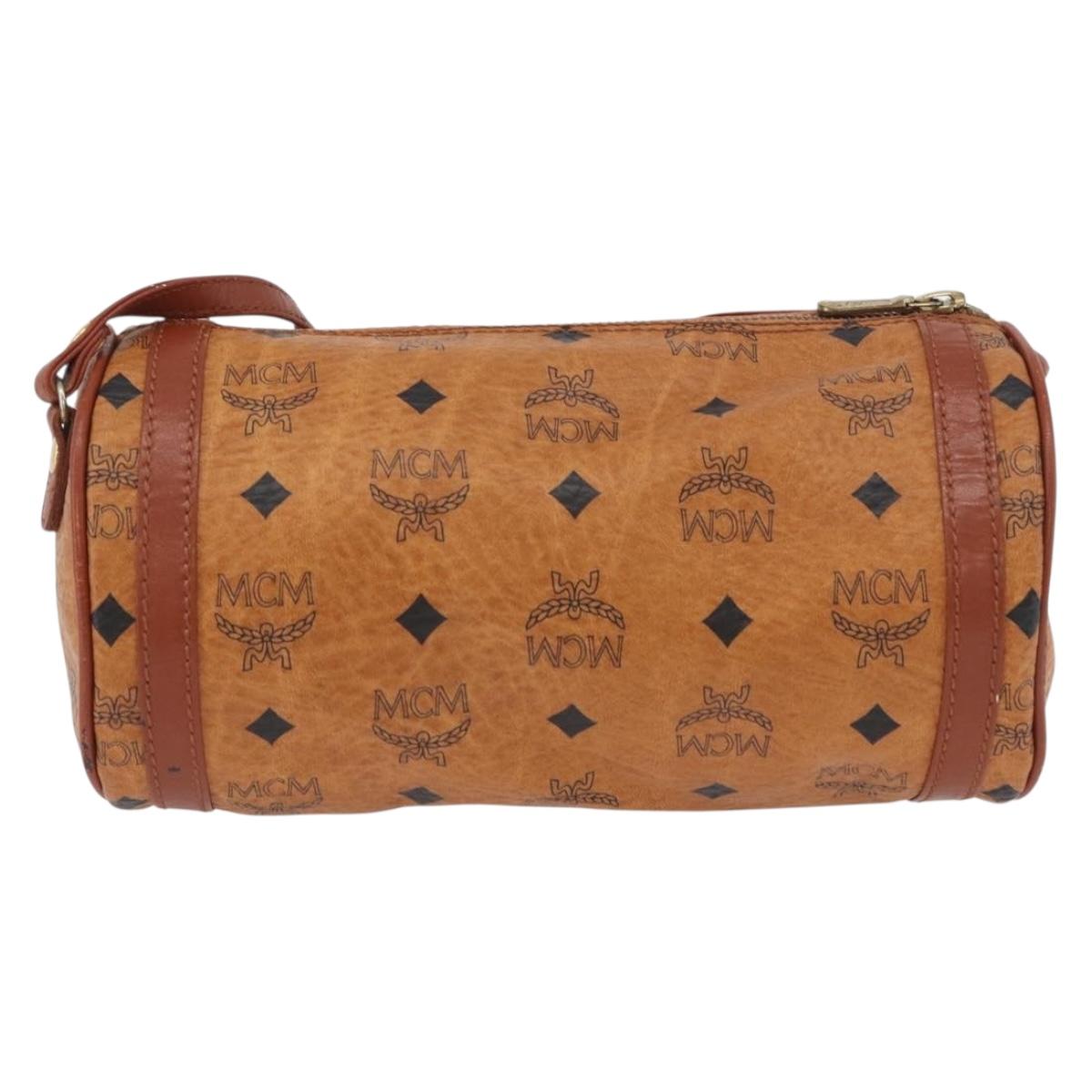 MCM Vicetos Logogram Shoulder Bag PVC Leather Brown Gold Auth SW2164A
