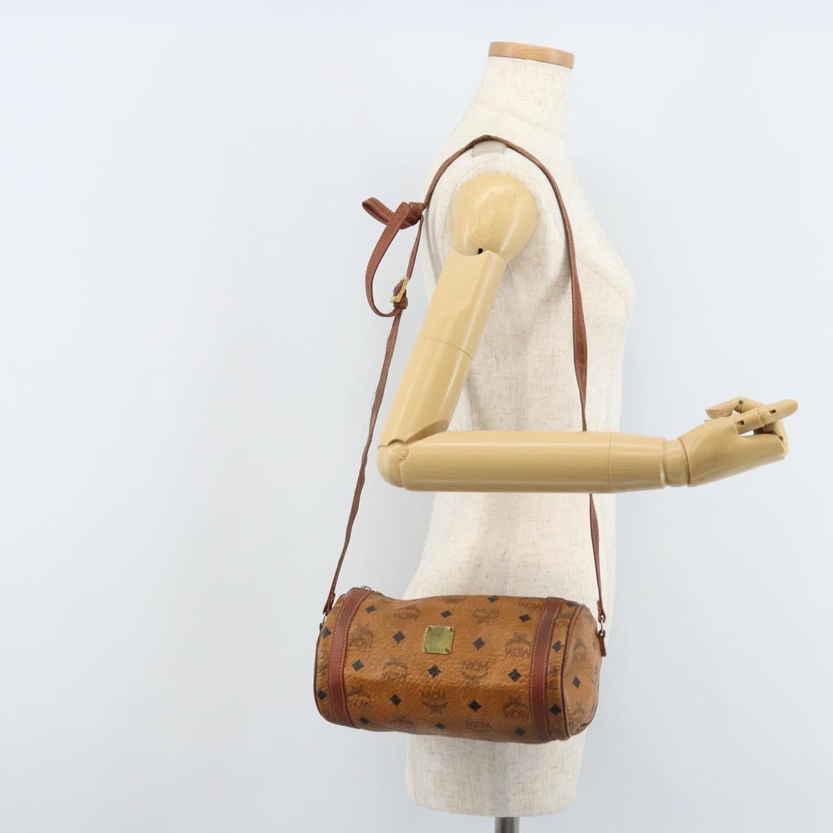 MCM Vicetos Logogram Shoulder Bag PVC Leather Brown Gold Auth SW2165