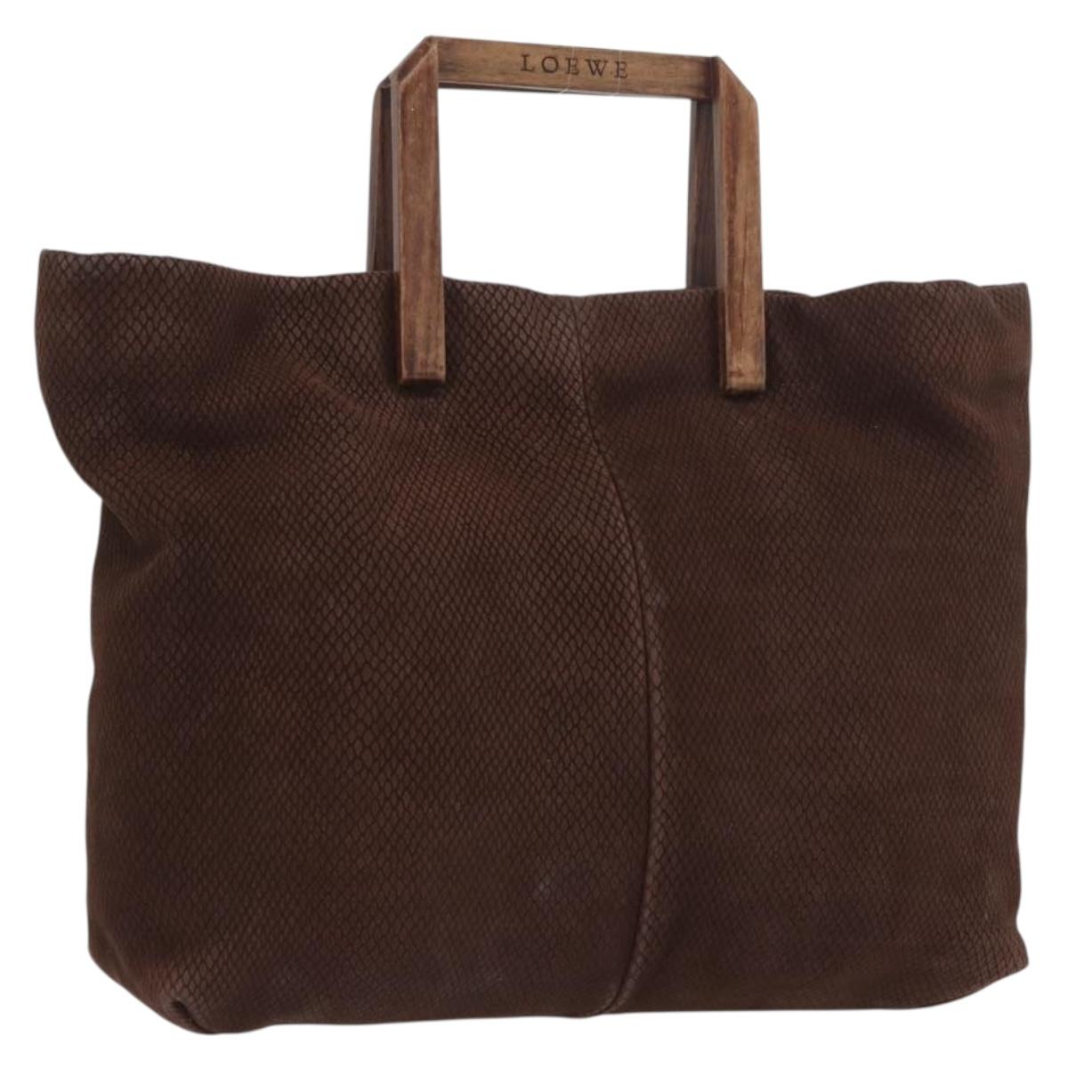 LOEWE Hand Bag Suede Brown Gold Auth SW2166