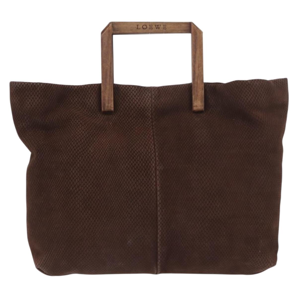 LOEWE Hand Bag Suede Brown Gold Auth SW2166
