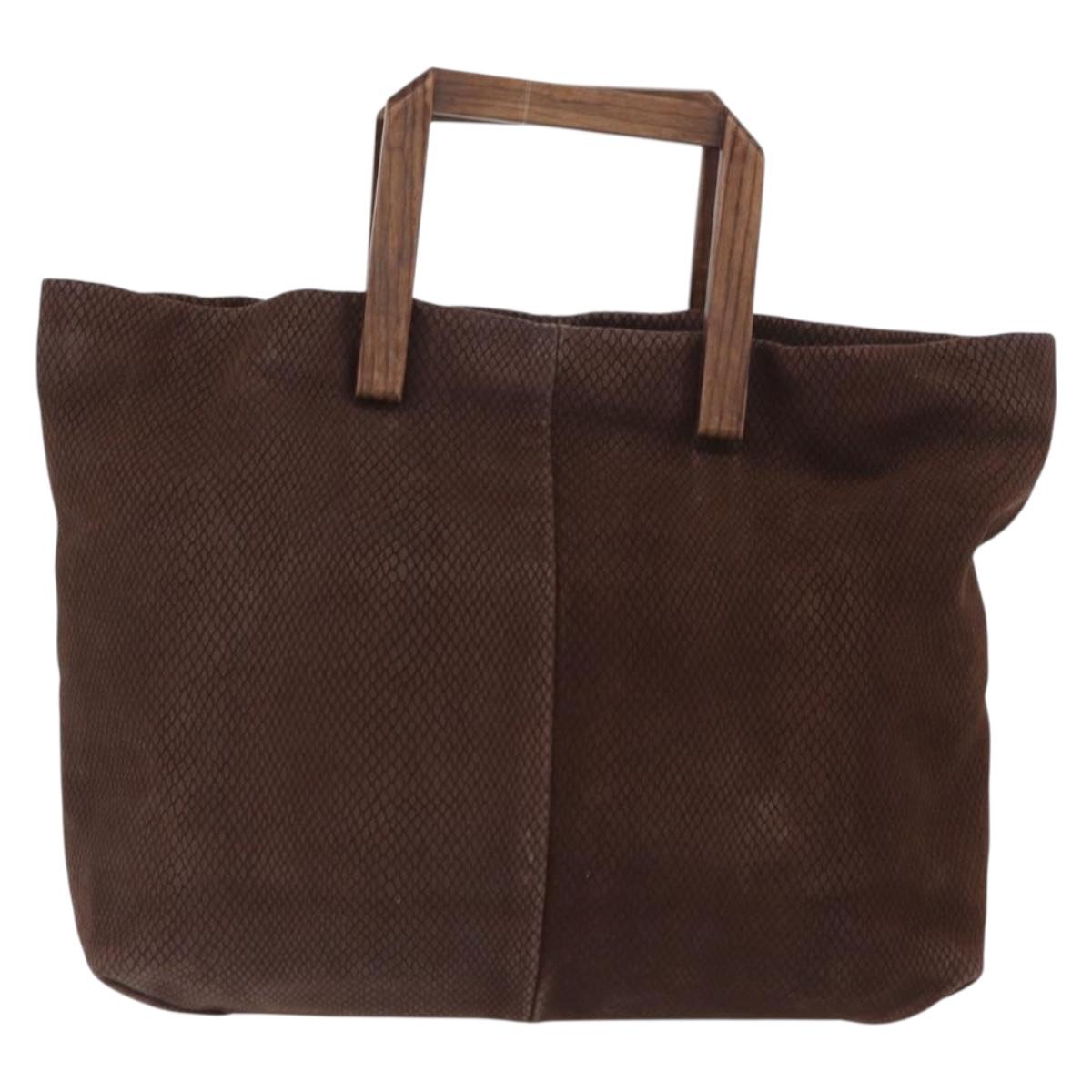 LOEWE Hand Bag Suede Brown Gold Auth SW2166