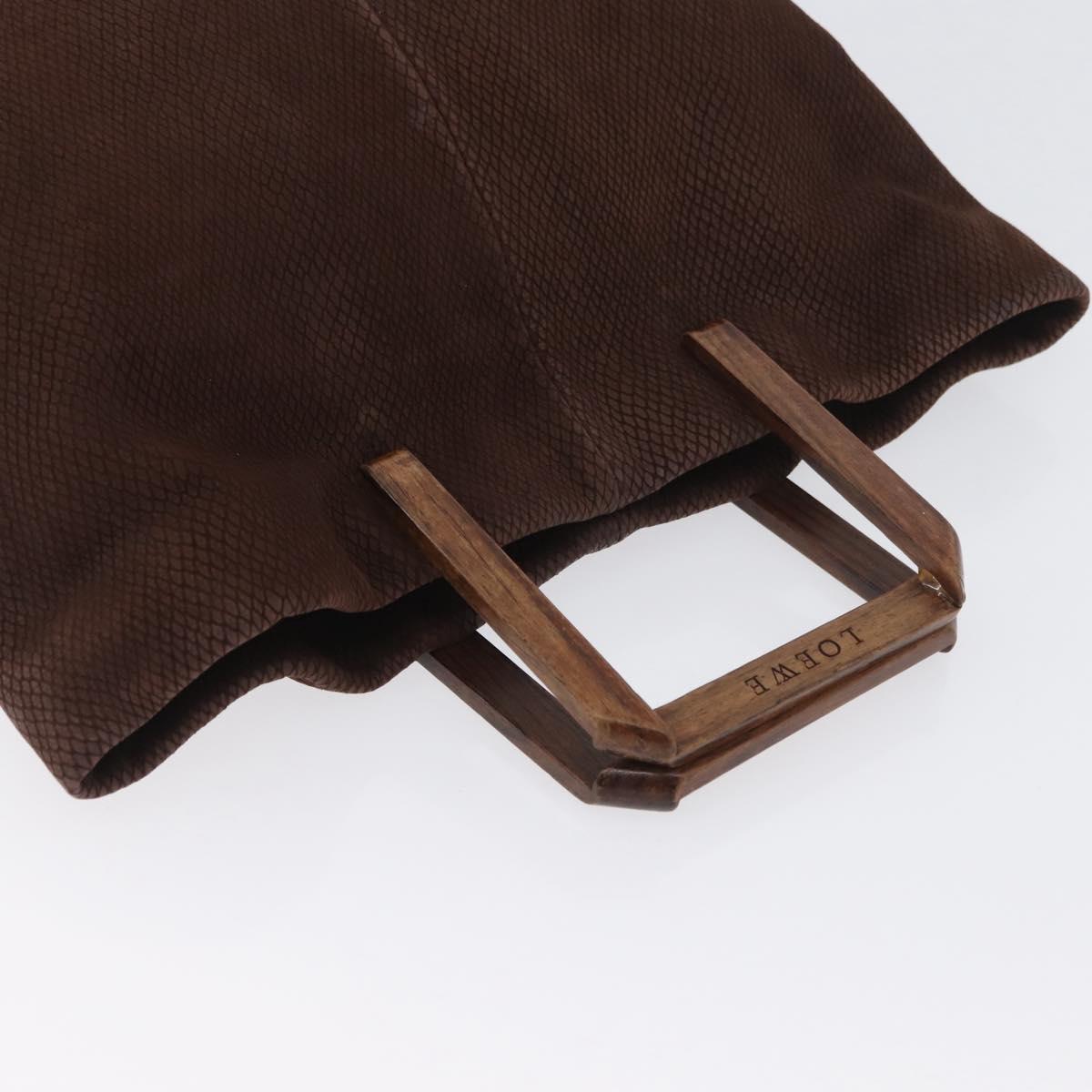 LOEWE Hand Bag Suede Brown Gold Auth SW2166