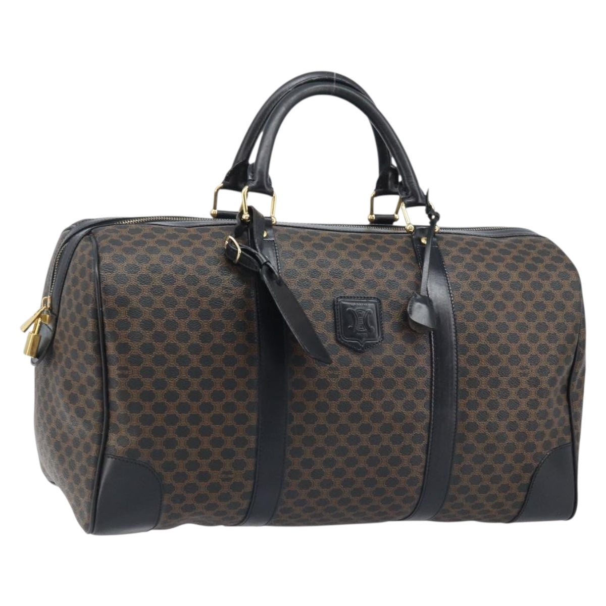 CELINE Macadam Canvas Hand Bag PVC Leather Black Gold Auth SW2168A