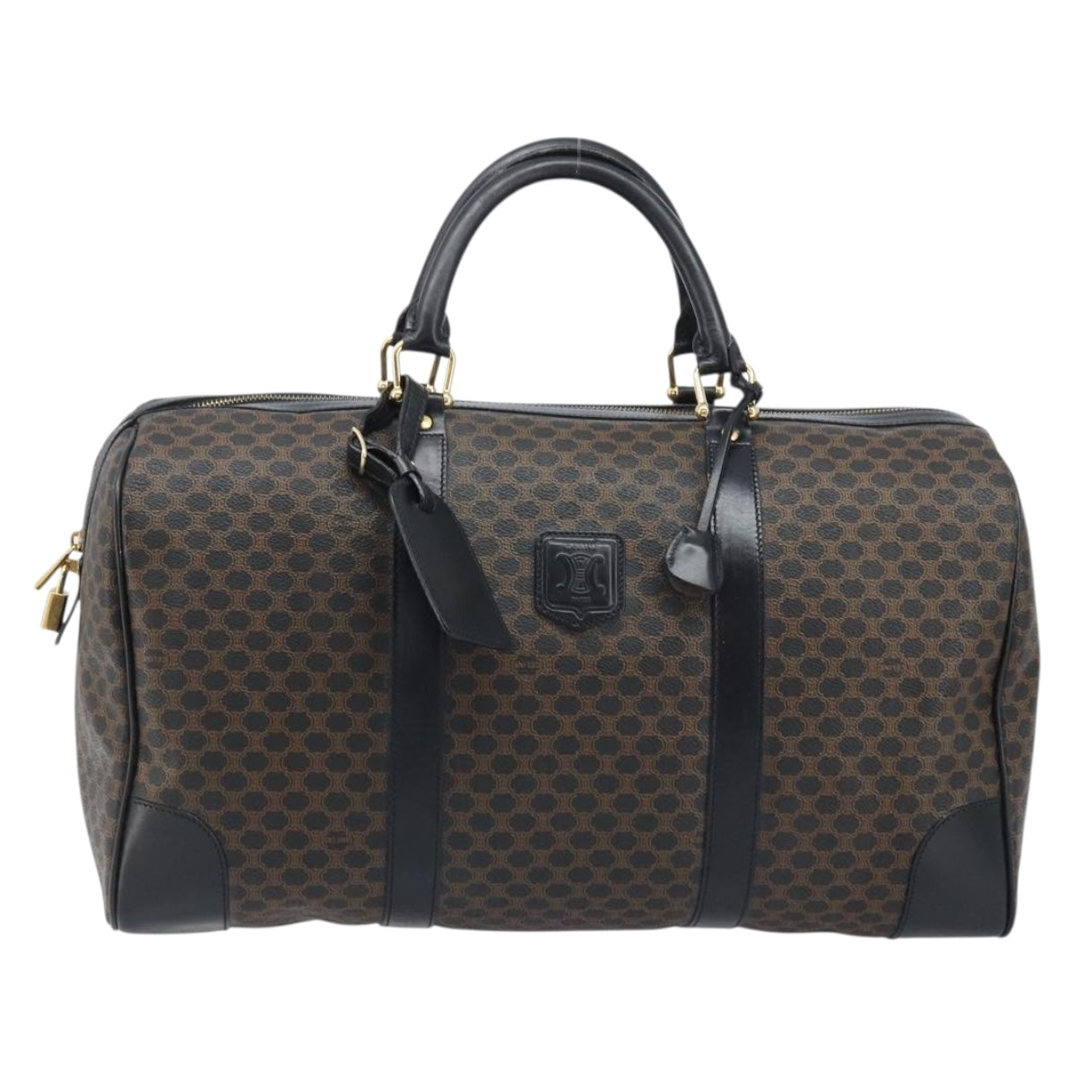 CELINE Macadam Canvas Hand Bag PVC Leather Black Gold Auth SW2168A
