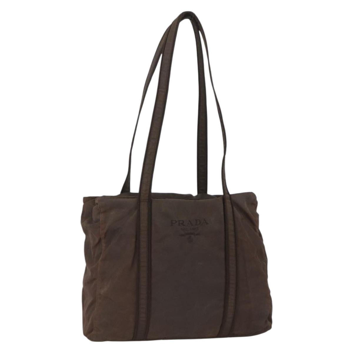 PRADA Tote Bag Nylon Brown Silver Auth SW2170