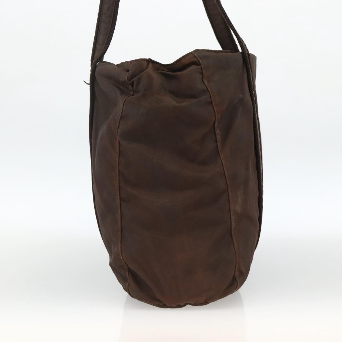 PRADA Tote Bag Nylon Brown Silver Auth SW2170