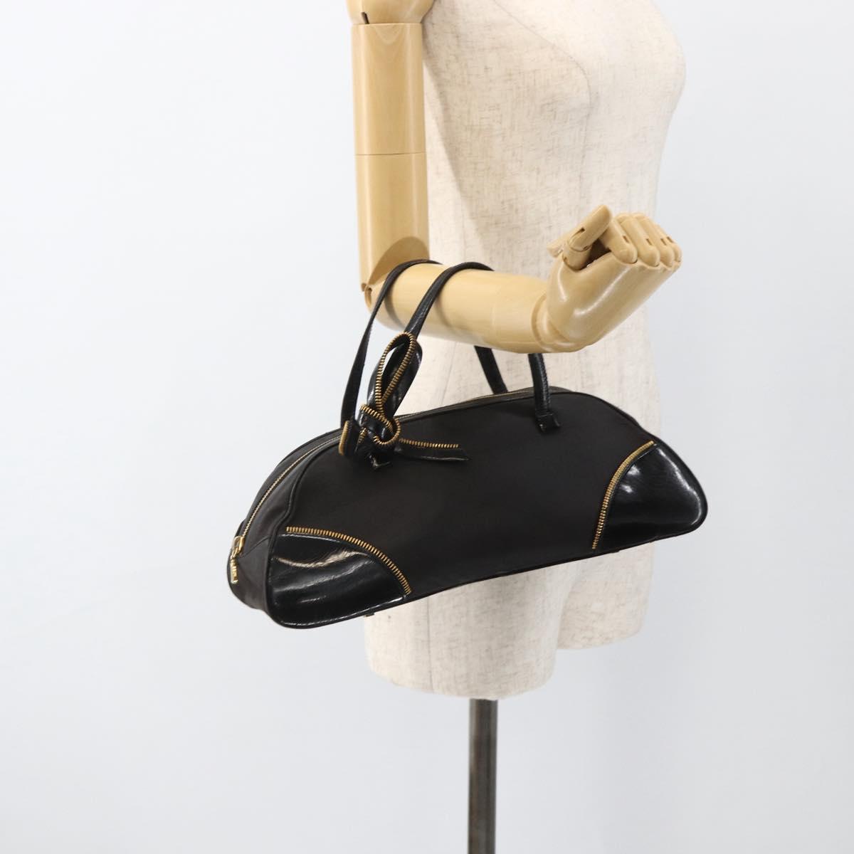 Christian Dior Trotter Canvas Hand Bag Black Gold Auth SW2172A