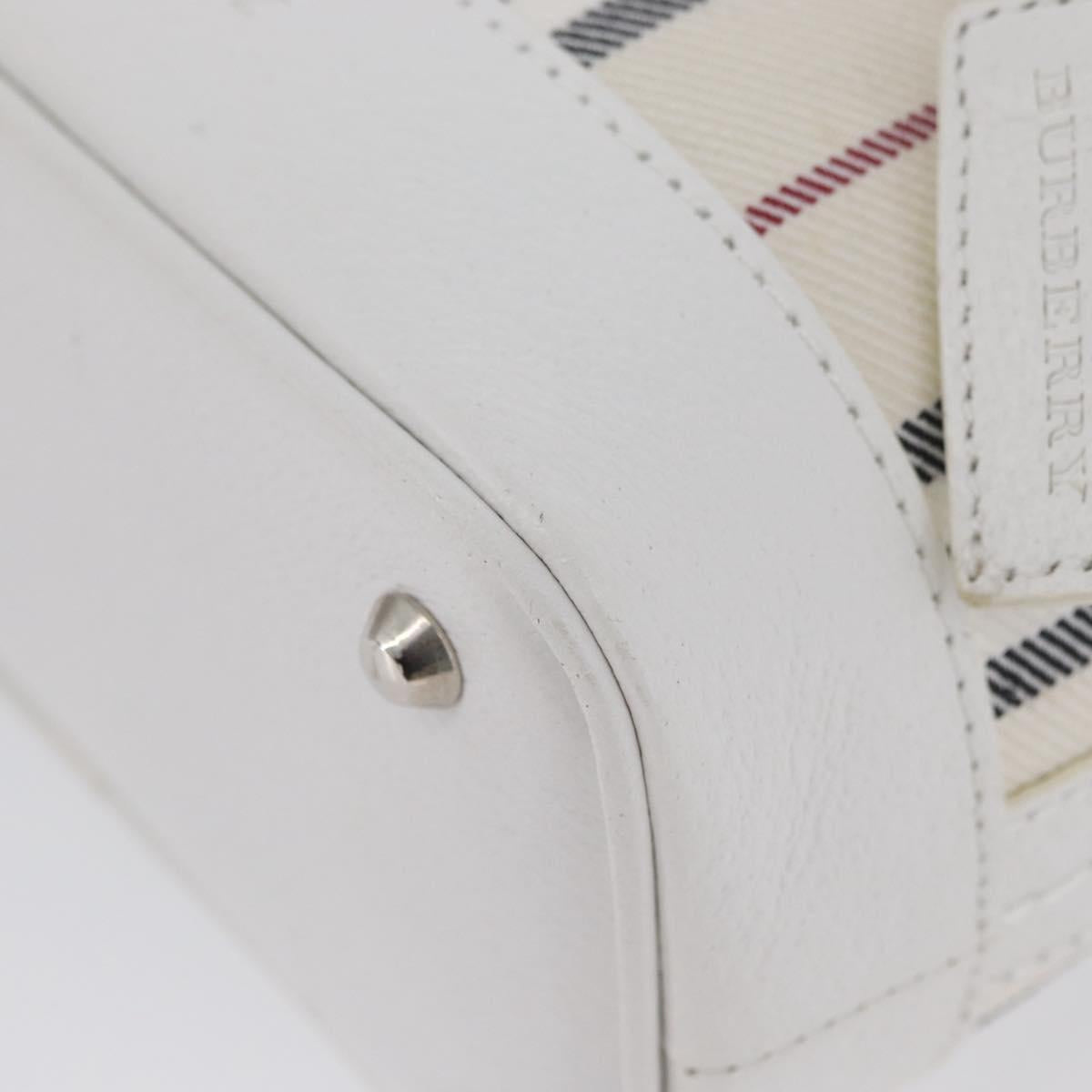 BURBERRY Nova Check Hand Bag Canvas Leather Silver White Auth SW2175