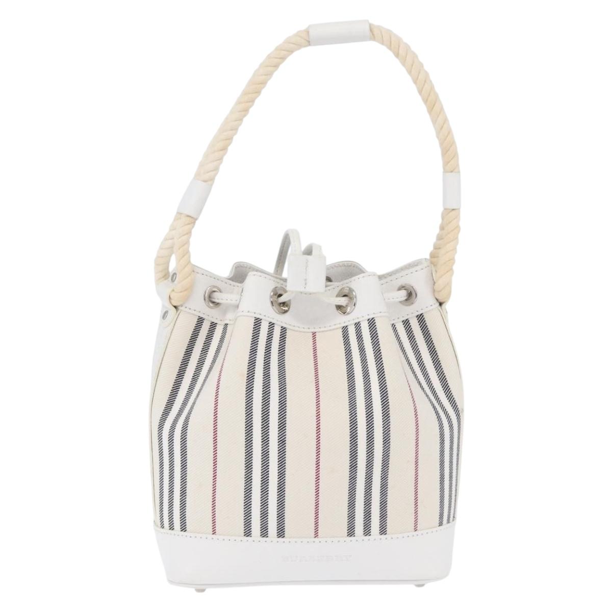 BURBERRY Nova Check Hand Bag Canvas Leather Silver White Auth SW2175