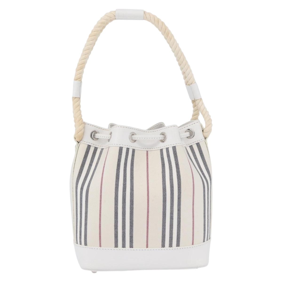 BURBERRY Nova Check Hand Bag Canvas Leather Silver White Auth SW2175