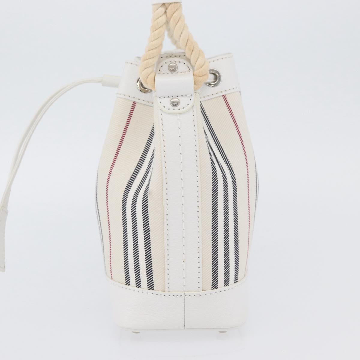 BURBERRY Nova Check Hand Bag Canvas Leather Silver White Auth SW2175