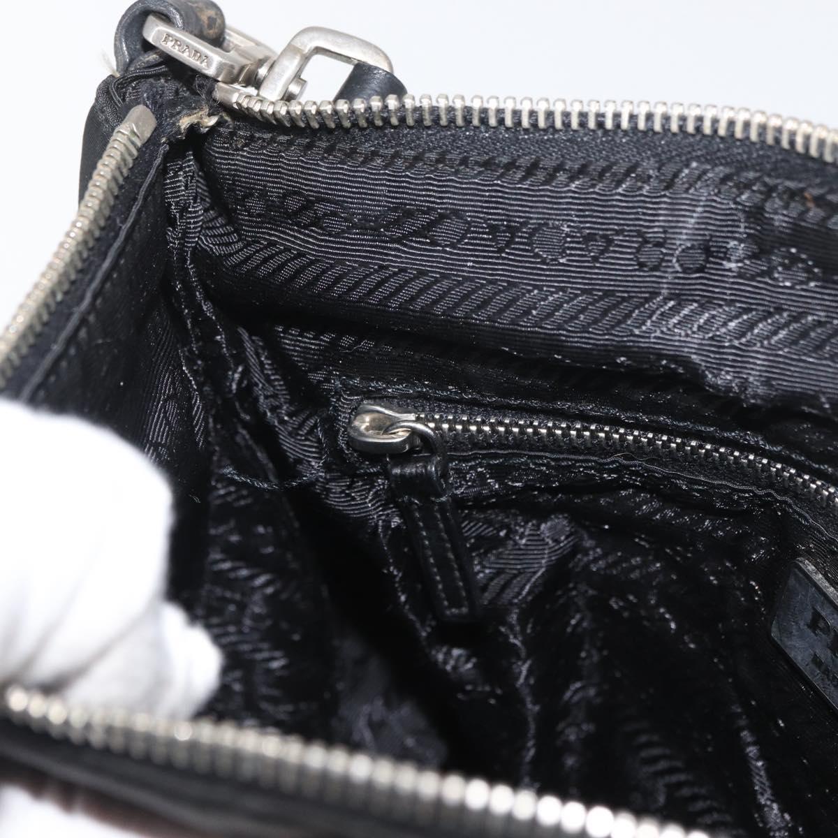 PRADA Shoulder Bag Nylon Leather Silver Black Auth SW2177A
