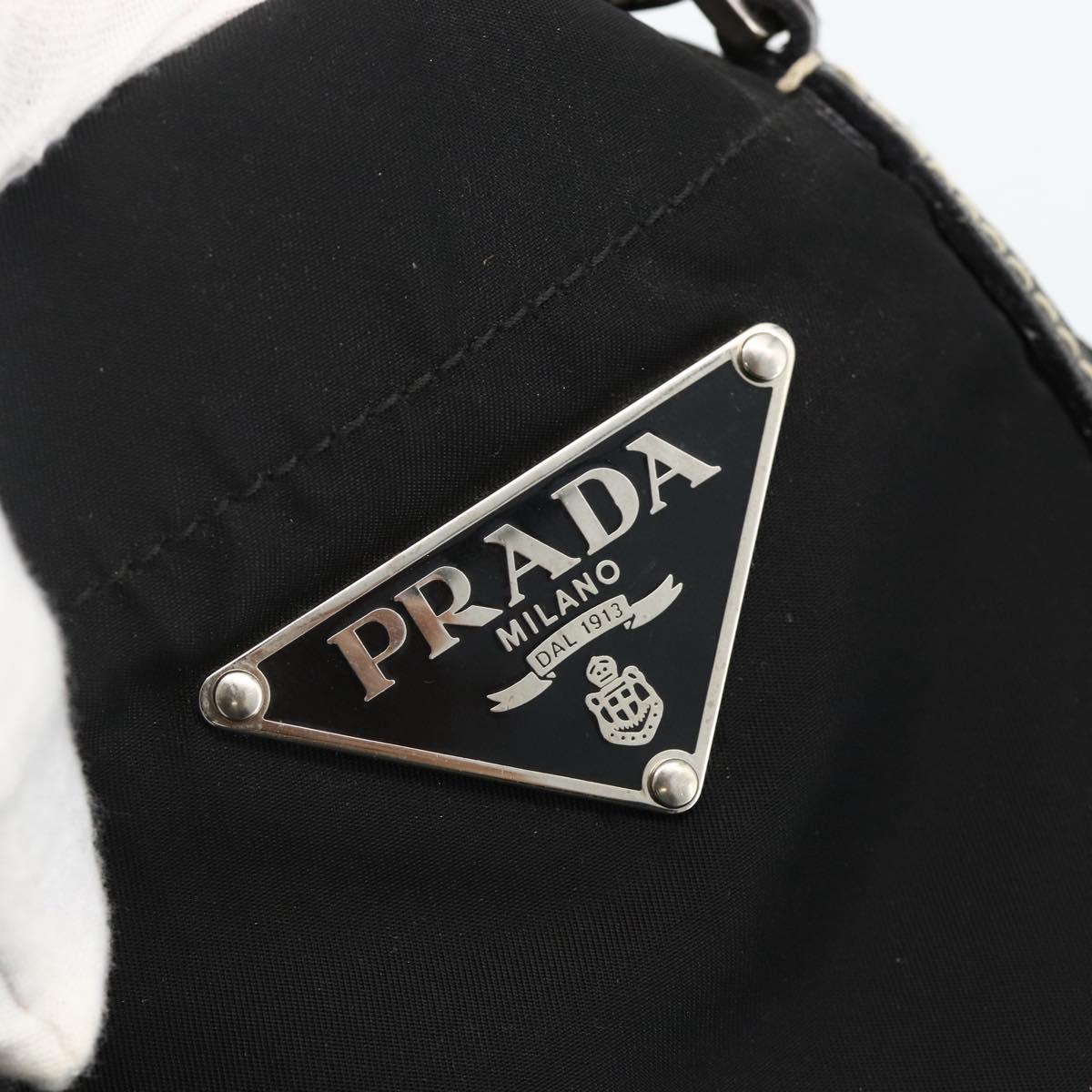 PRADA Hand Bag Nylon Leather Silver Black Auth SW2178