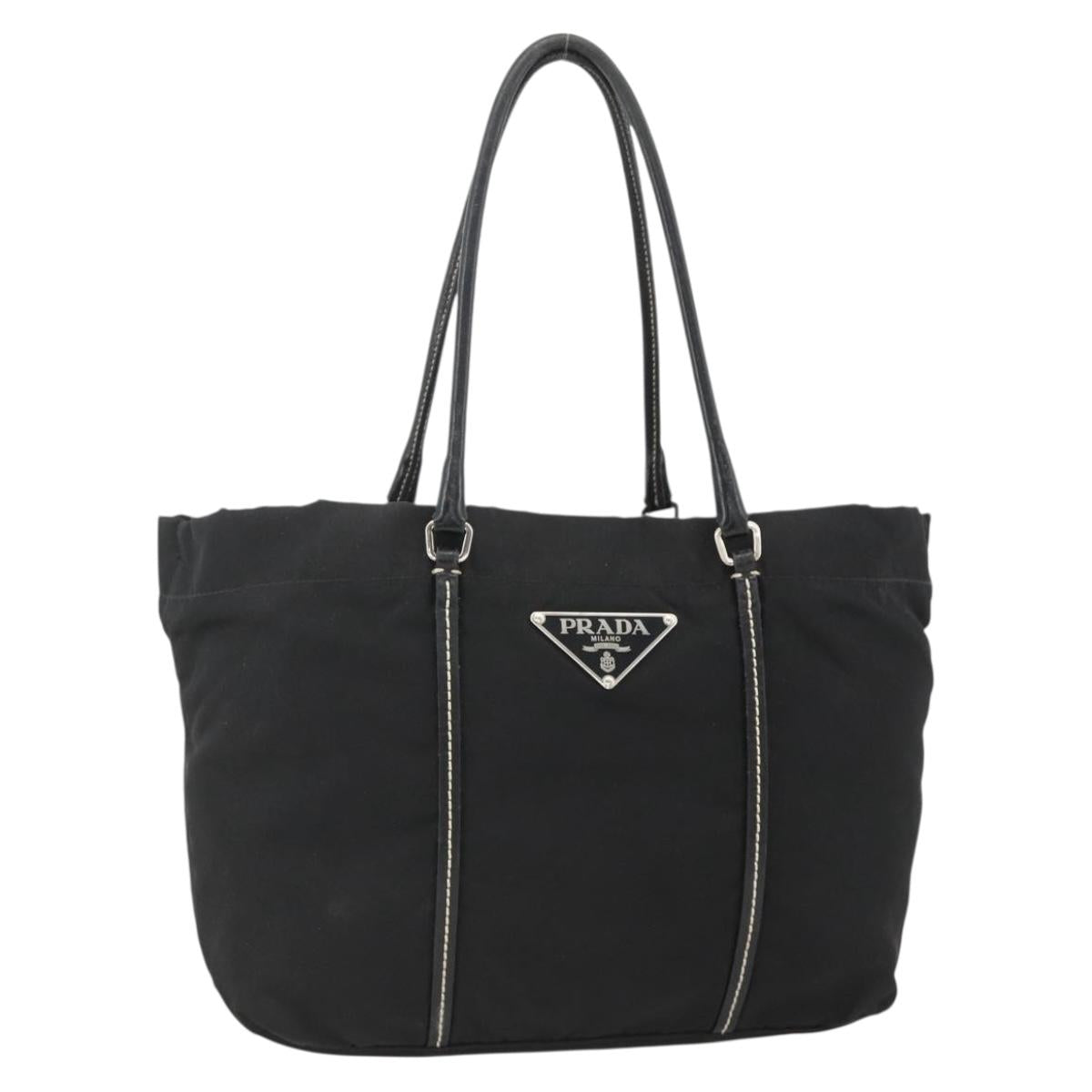 PRADA Hand Bag Nylon Leather Silver Black Auth SW2178