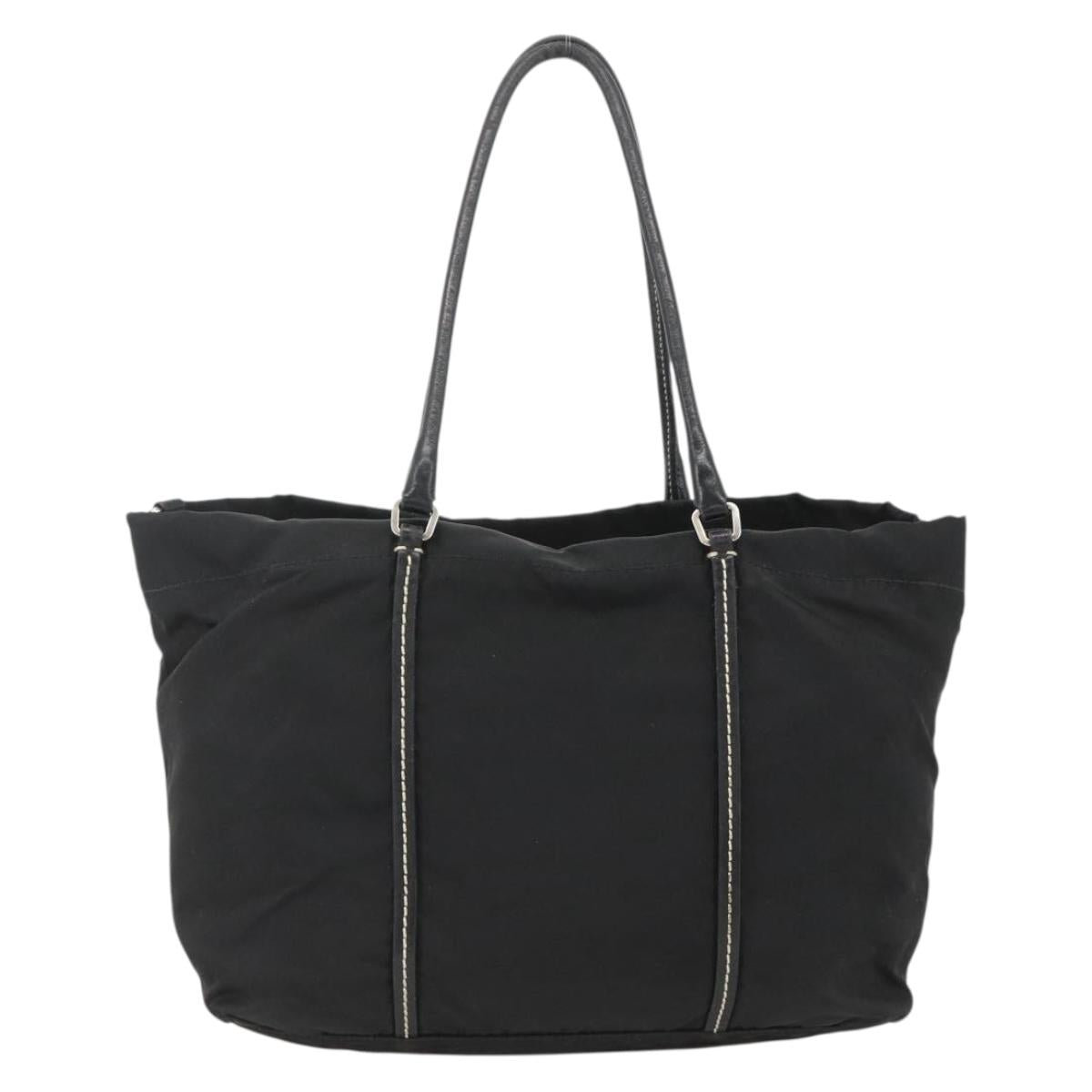 PRADA Hand Bag Nylon Leather Silver Black Auth SW2178